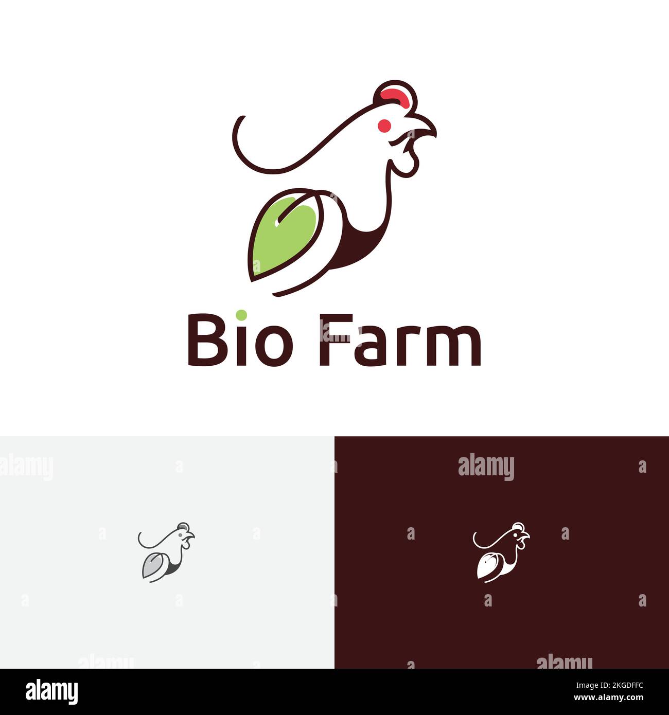Feuille Bio poulet biologique volaille ferme d'animaux logo Illustration de Vecteur
