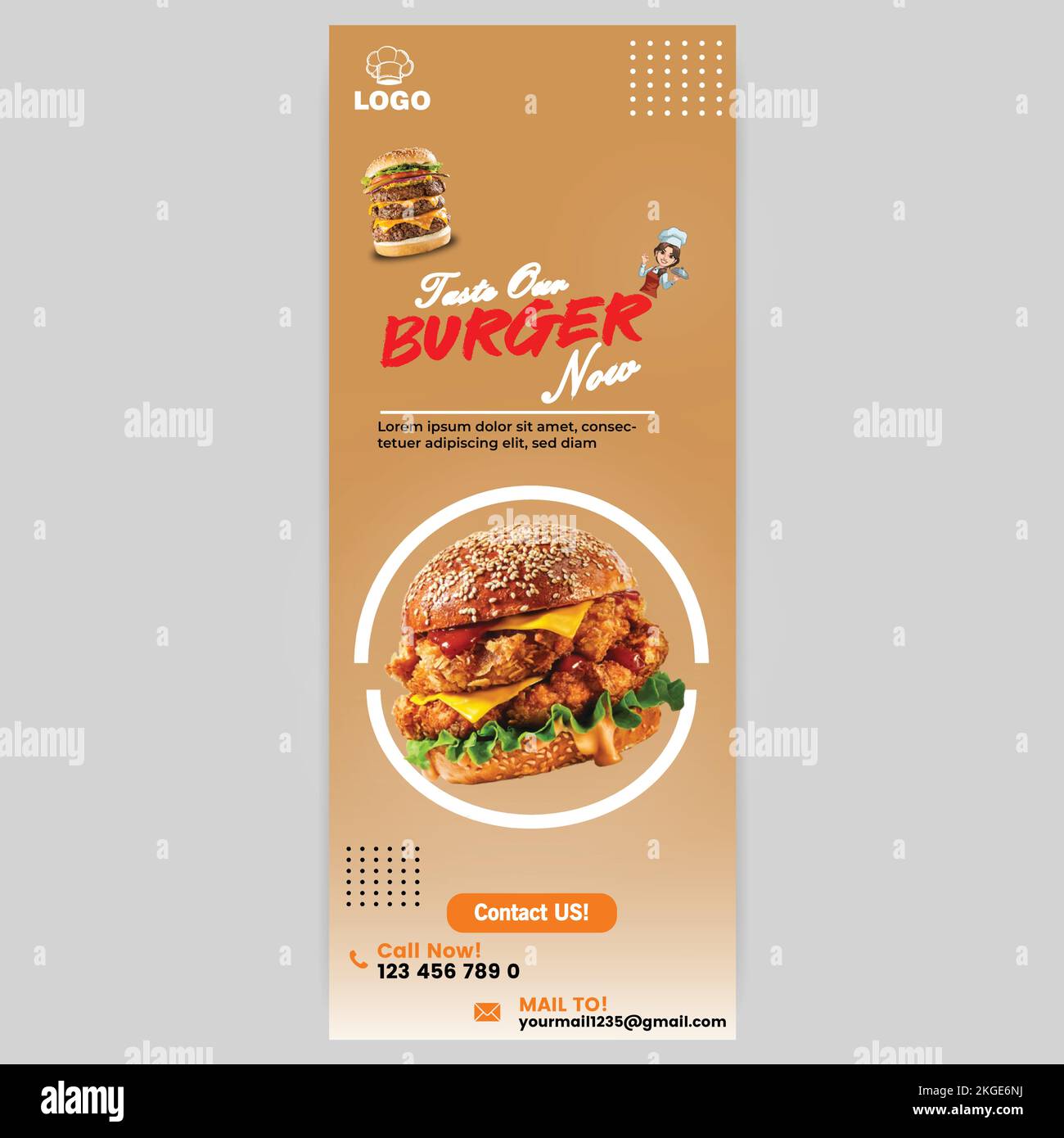 Modèle de bannière Rollup pour Burger Restaurant Illustration de Vecteur