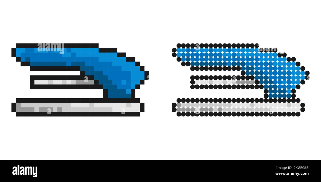 Icône pixel. Agrafeuse fixe pour la fixation de feuilles de papier. Vecteur de jeu rétro simple isolé sur fond blanc Illustration de Vecteur