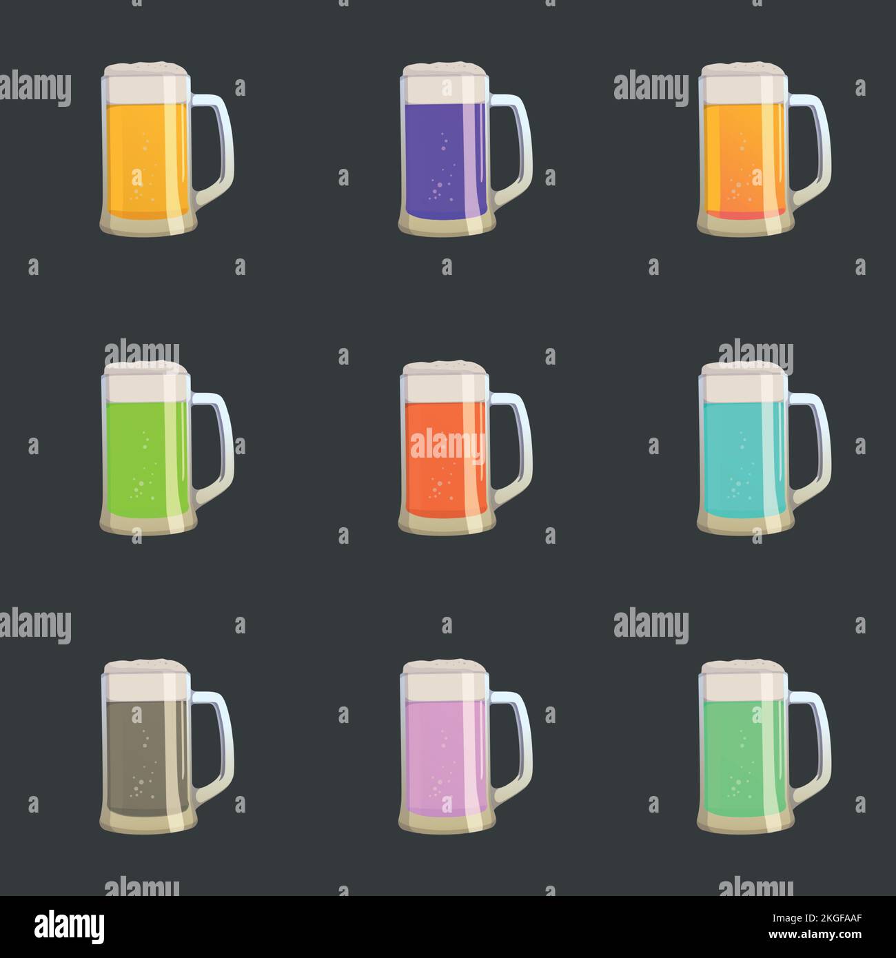 Ensemble de 9 cocktails colorés avec bière alcoolisée - illustration vectorielle Illustration de Vecteur