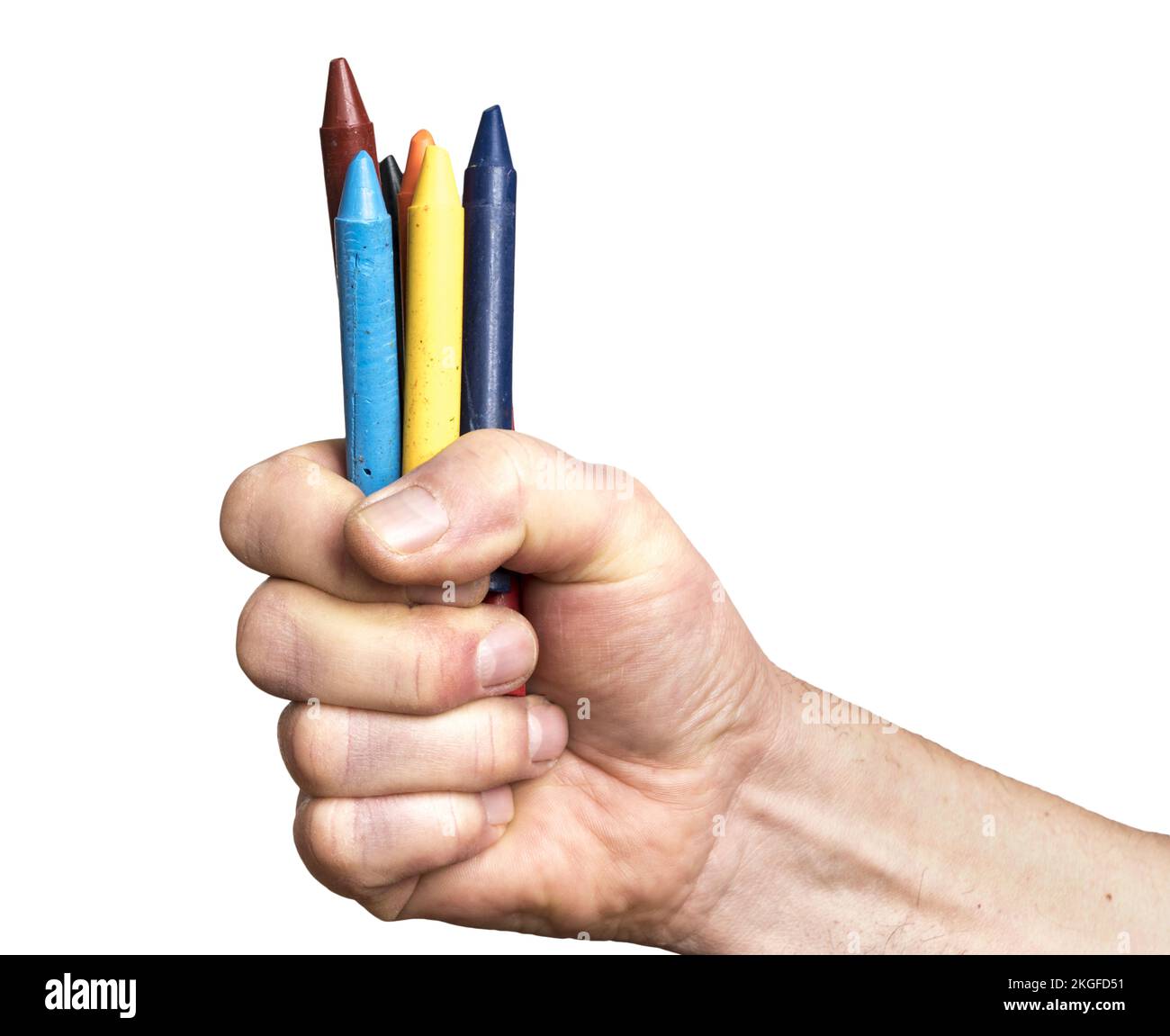 Certains crayons de cire multicolore dans la main Banque D'Images