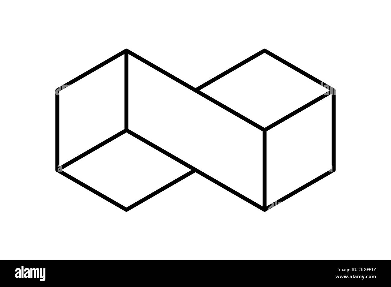 Symbole d'infini linéaire composé de cubes. Signe éternel géométrique rectangulaire. 3D projection isométrique. Deux cubes connectés. Modèle de logo hexagonal. Vecteur Illustration de Vecteur