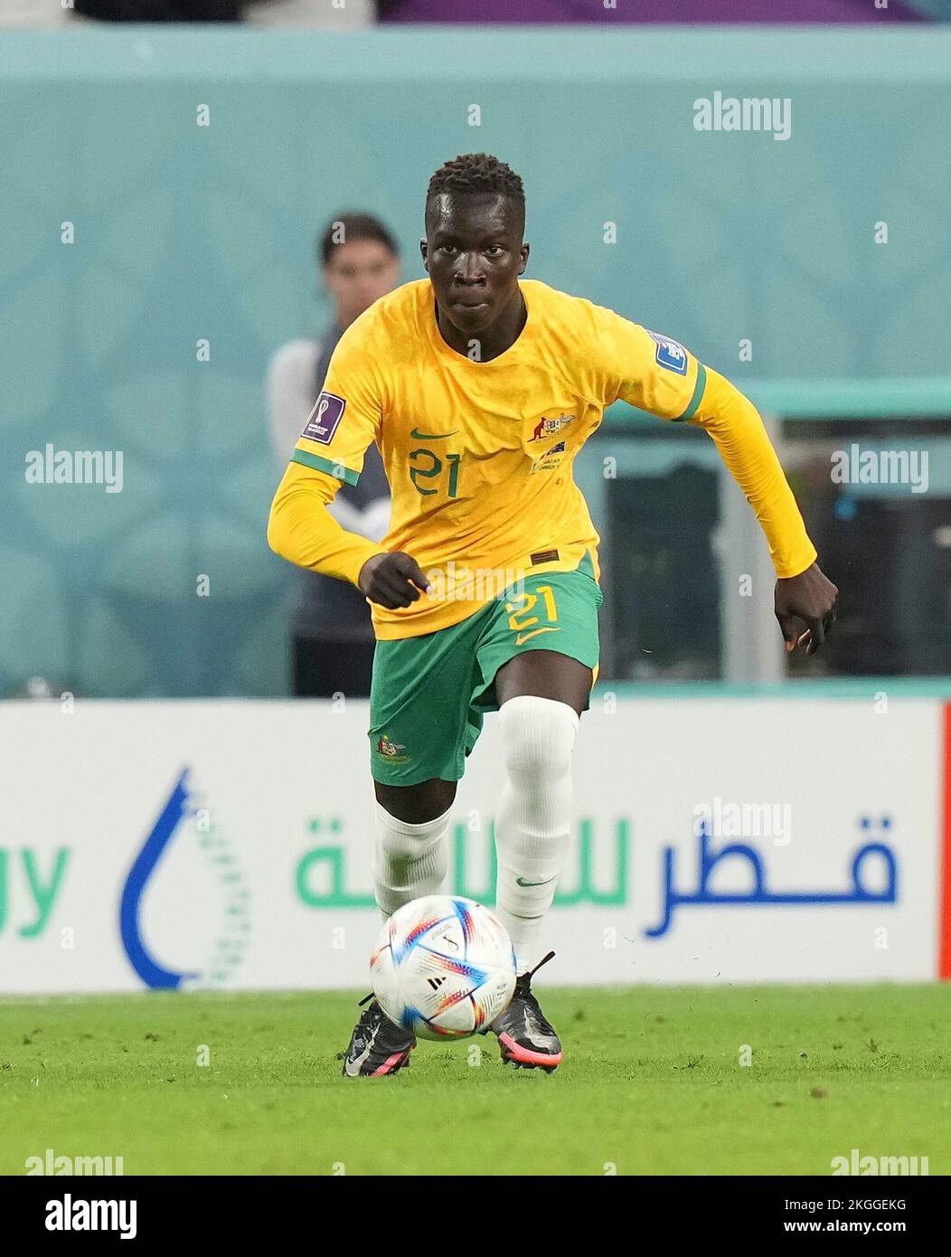 11/22/2022, stade Al Janoub, Doha, QAT, coupe du monde FIFA 2022, Groupe D, France contre Australie, dans la photo de l'avant-scène de l'Australie Garang Kuol Banque D'Images