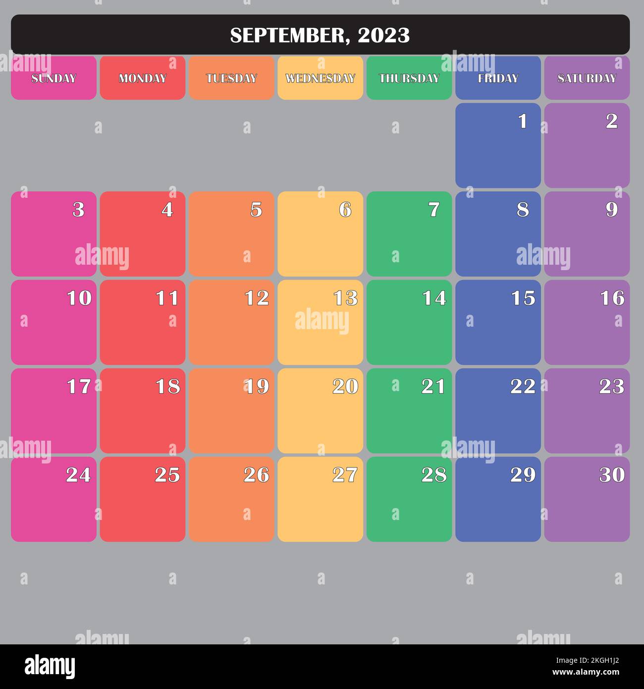 Calendrier de septembre 2023 grand espace modifiable couleur jour Illustration de Vecteur