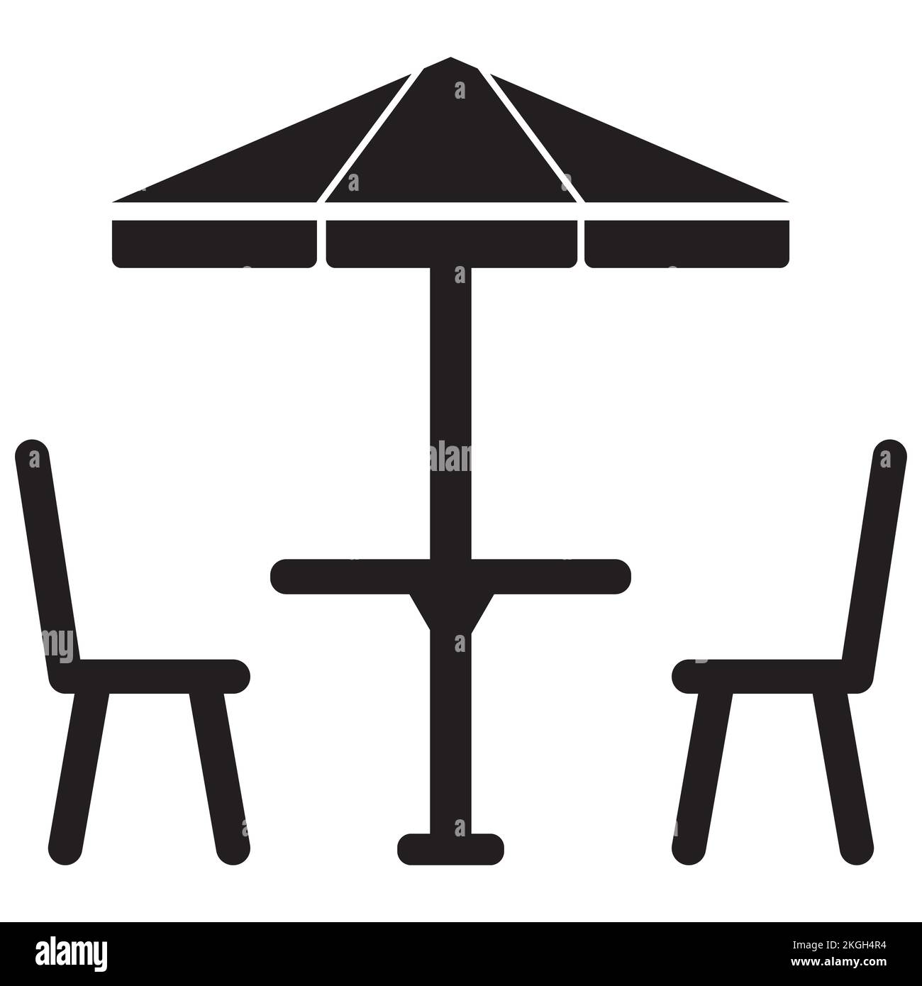 Icône de table et de chaises de camping sur fond blanc. Affiche de table avec chaises. Symbole café de la terrasse. style plat. Banque D'Images