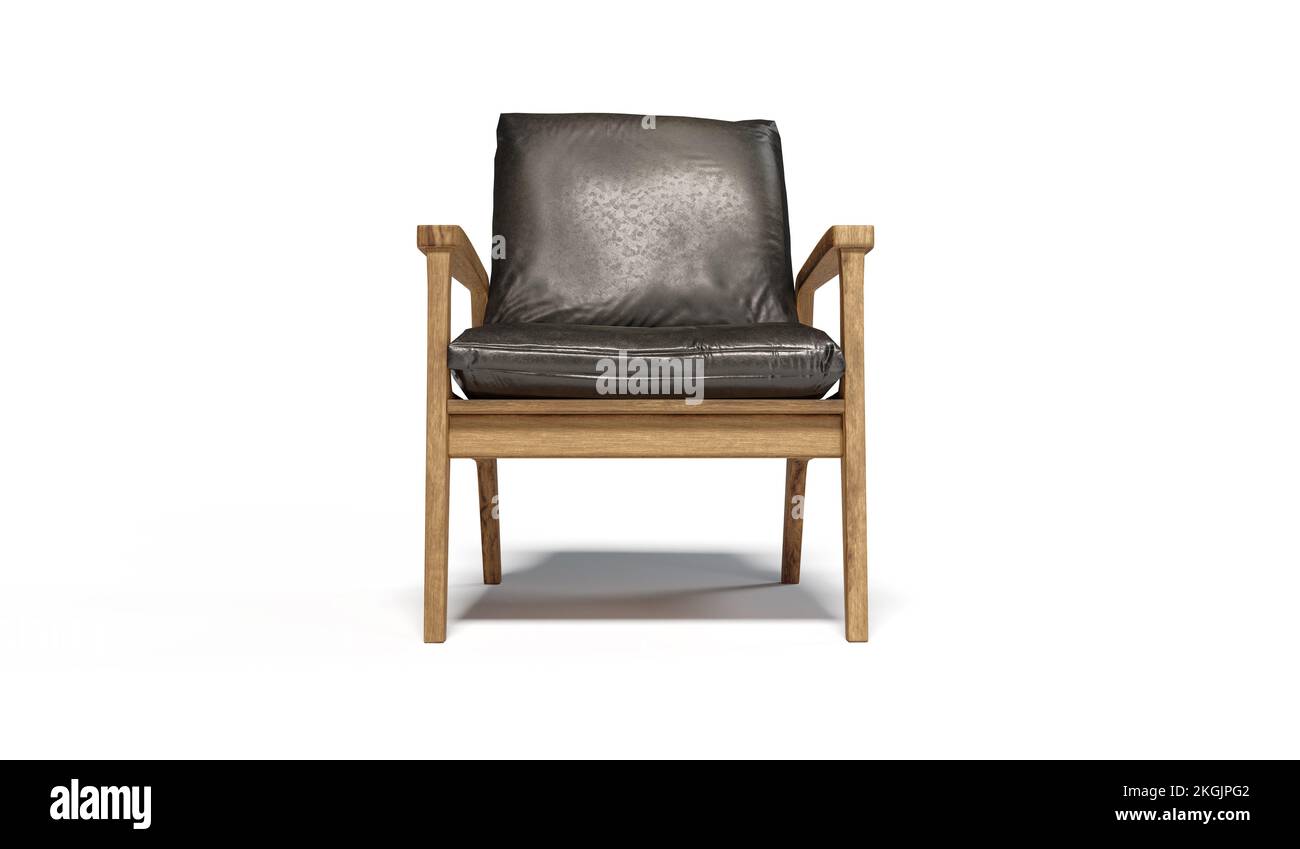 Confortable fauteuil en cuir noir isolé sur fond blanc avec Clipping Path Banque D'Images