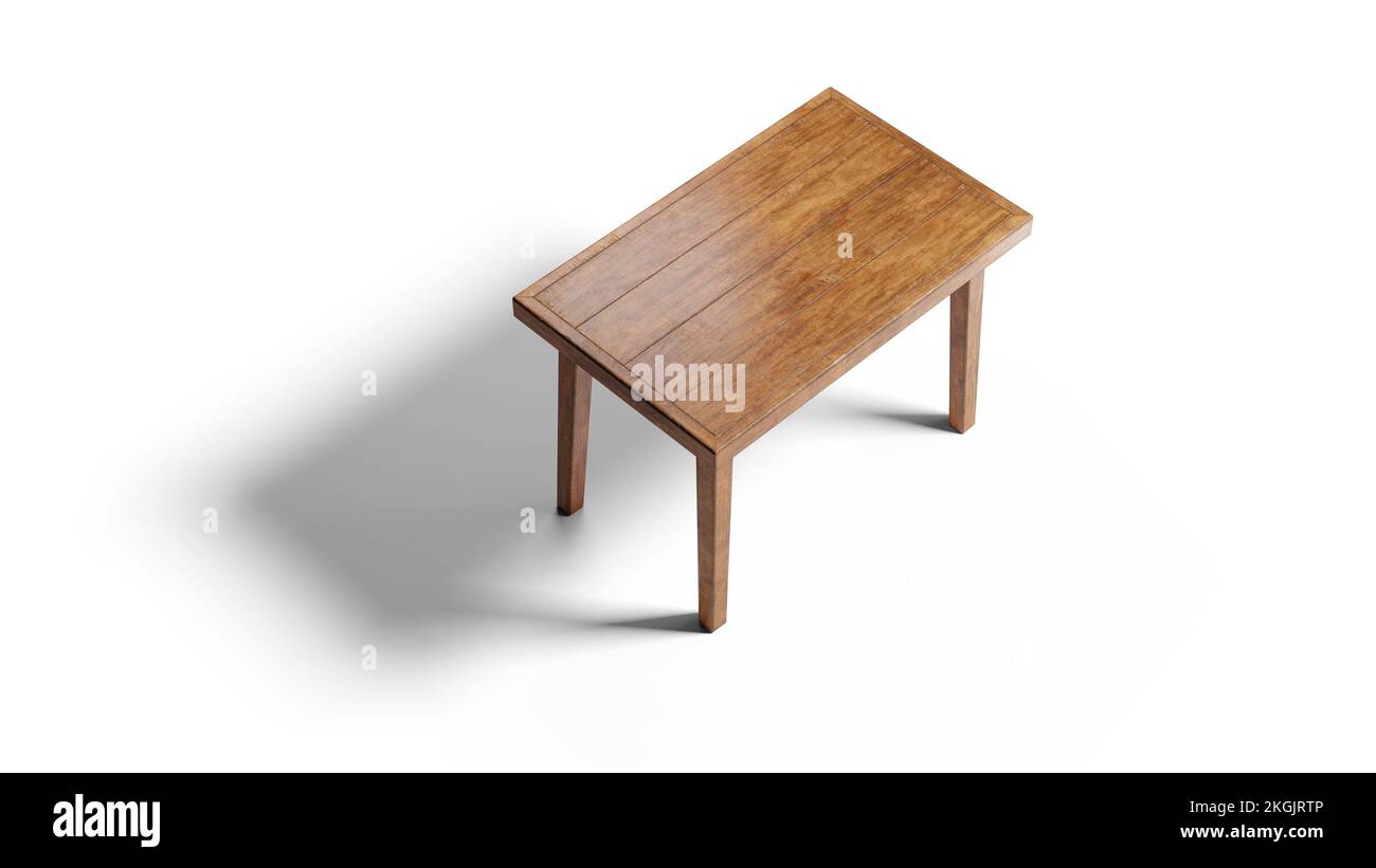 Mobilier de table, table en bois isolée sur fond blanc. Masque inclus. Banque D'Images