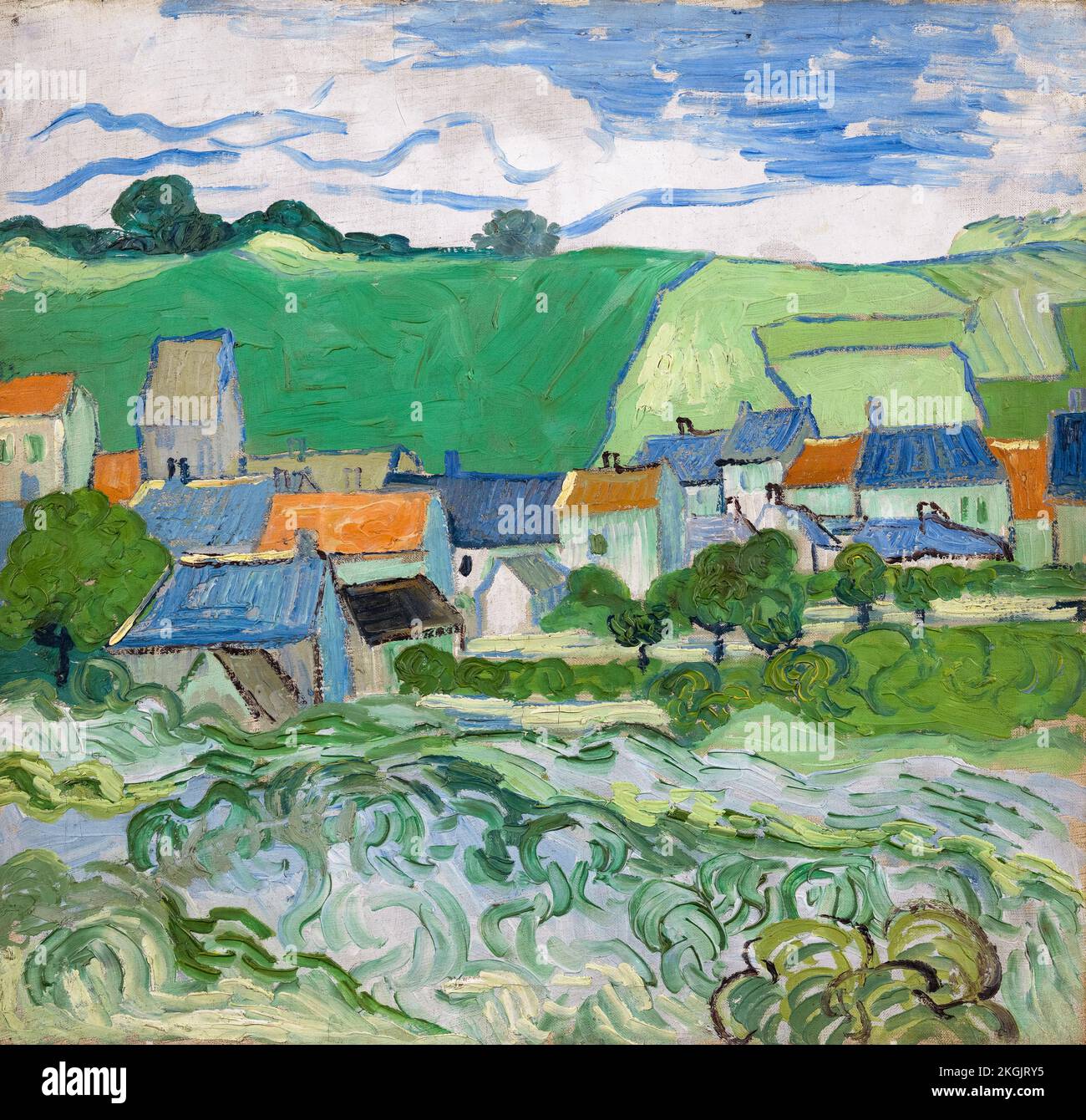 Vincent van Gogh, vue d'Auvers, peinture de paysage à l'huile sur toile, 1890 Banque D'Images