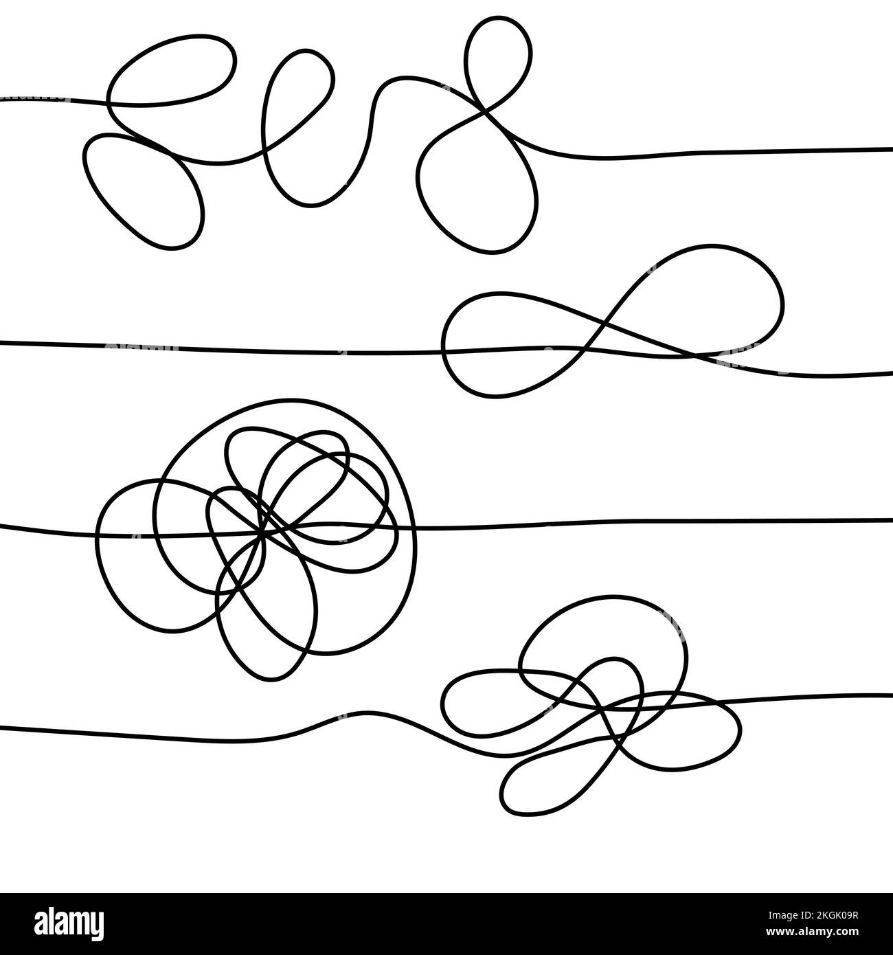 Texture enchevêtrée abstraite.Lignes aléatoires chaotiques.Objet tracé à la main depuis le début et la fin. Illustration vectorielle. Illustration de Vecteur