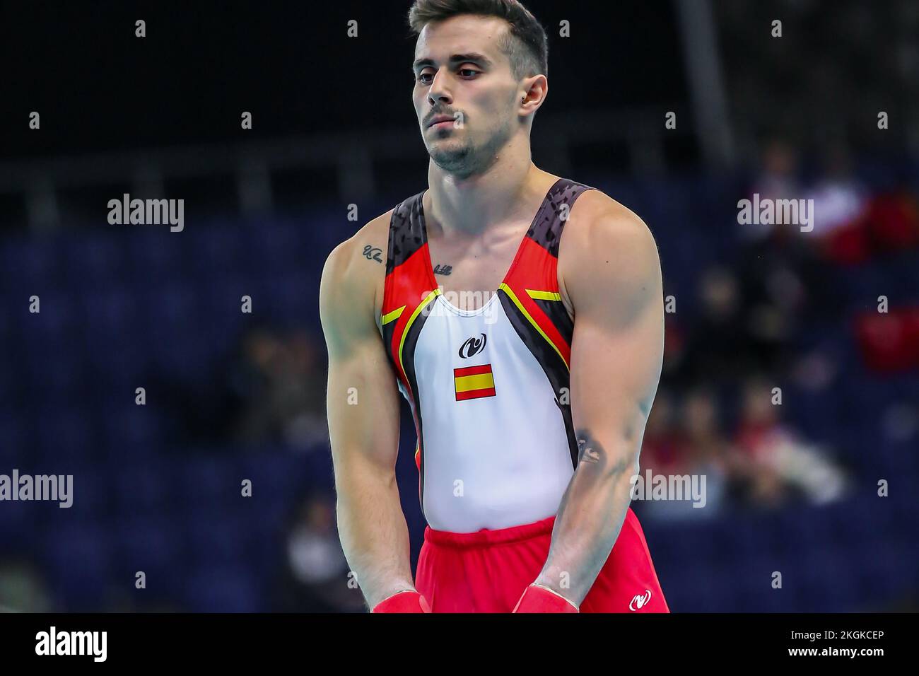 Szczecin, Pologne, 10 avril 2019: Portrait de l'athlète masculin Vera Adria d'Espagne pendant les championnats européens de gymnastique artistique Banque D'Images