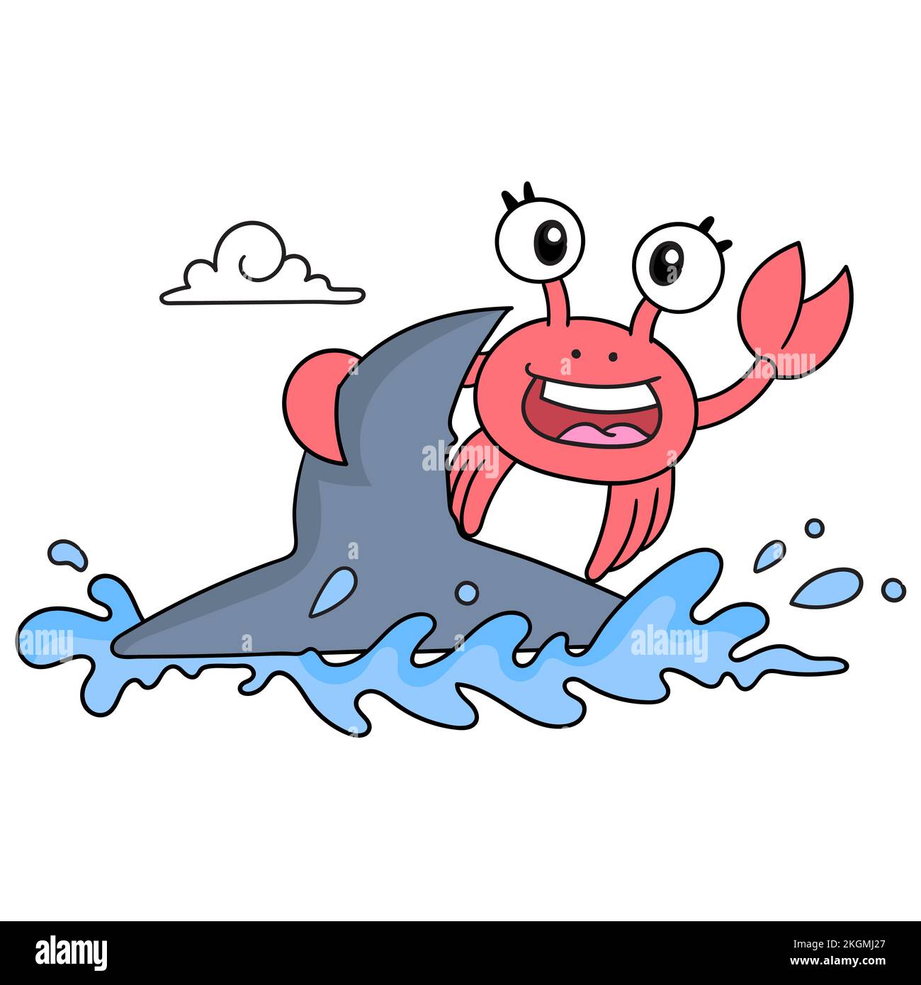 Illustration vectorielle d'un personnage de dessin animé de crabe assis sur le requin isolé sur fond blanc Illustration de Vecteur