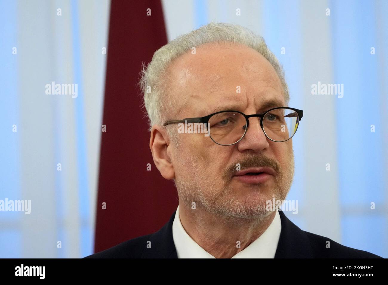 Le président letton, Egils Levits, prend la parole lors d'une conférence de presse à Riga, en Lettonie, 23 novembre 2022. REUTERS/Ints Kalnins Banque D'Images