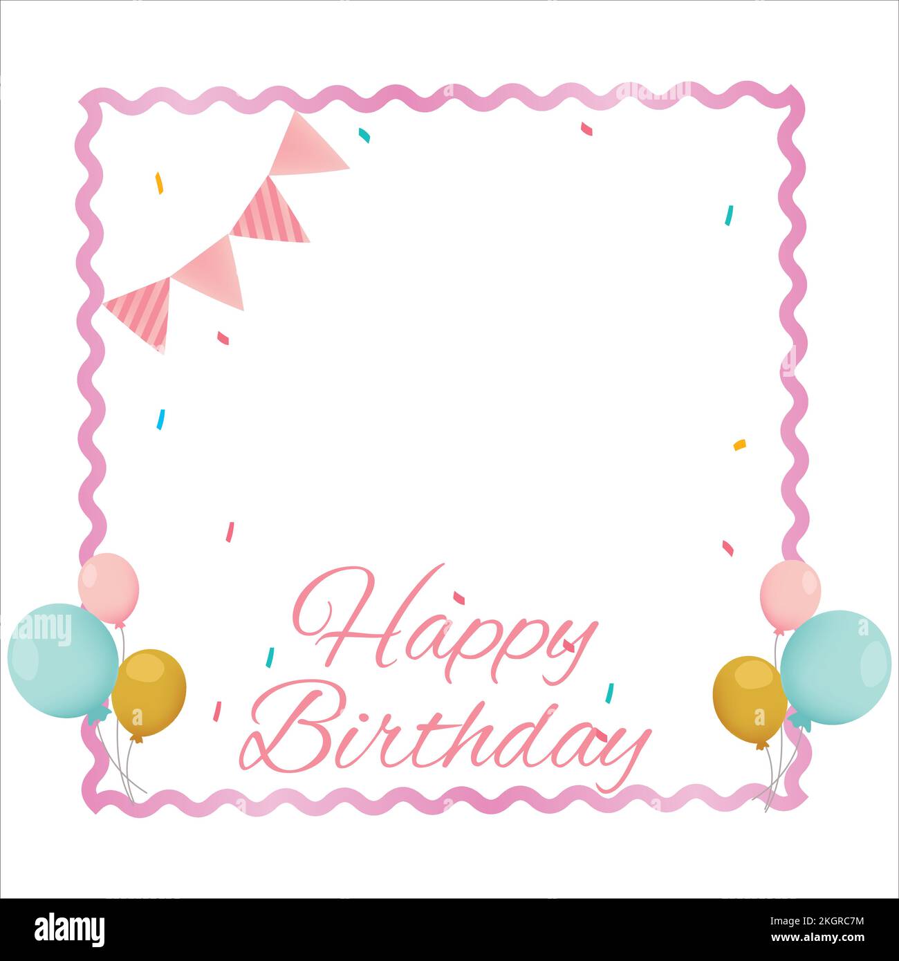 Cadre rose joyeux anniversaire, bonheur, effet texte joyeux anniversaire, illustration vectorielle d'anniversaire sur fond blanc, cadre de fête, abat-jour rose, Ele de fête Illustration de Vecteur