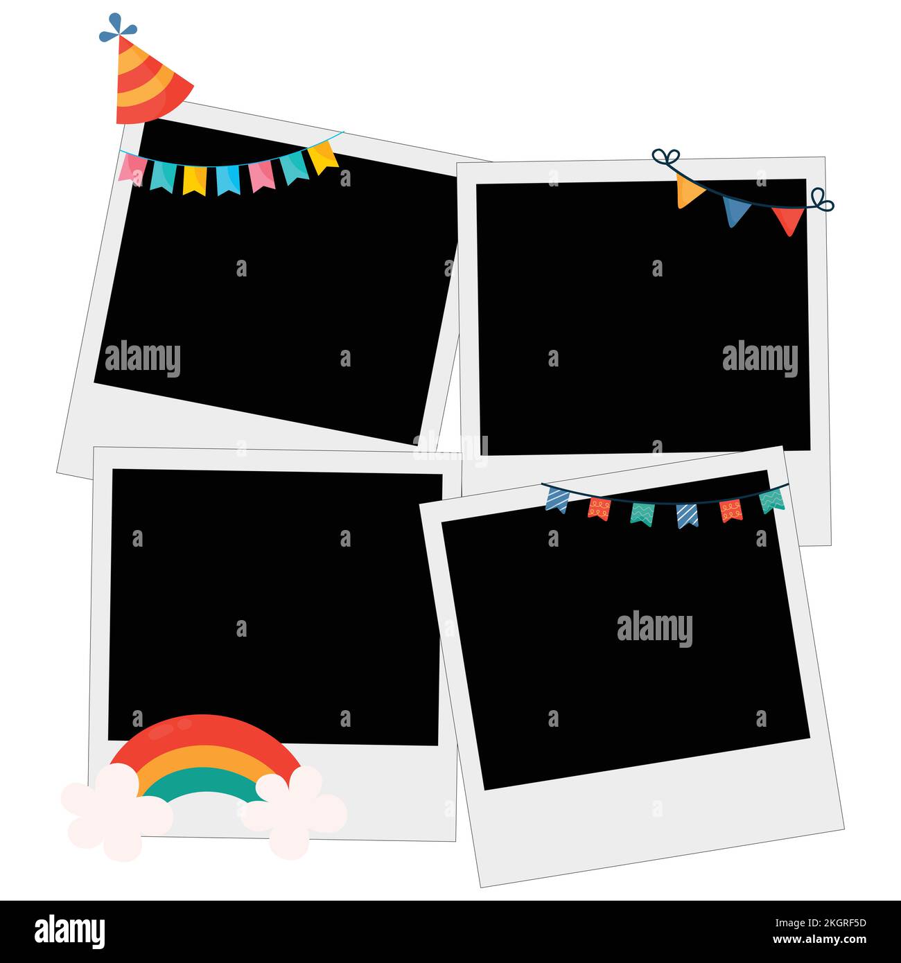 Illustration vectorielle cadre photo joyeux anniversaire sur fond blanc, célébration du joyeux anniversaire, éléments de fête simples, cadre photo, bannière de fête, Pluie Illustration de Vecteur