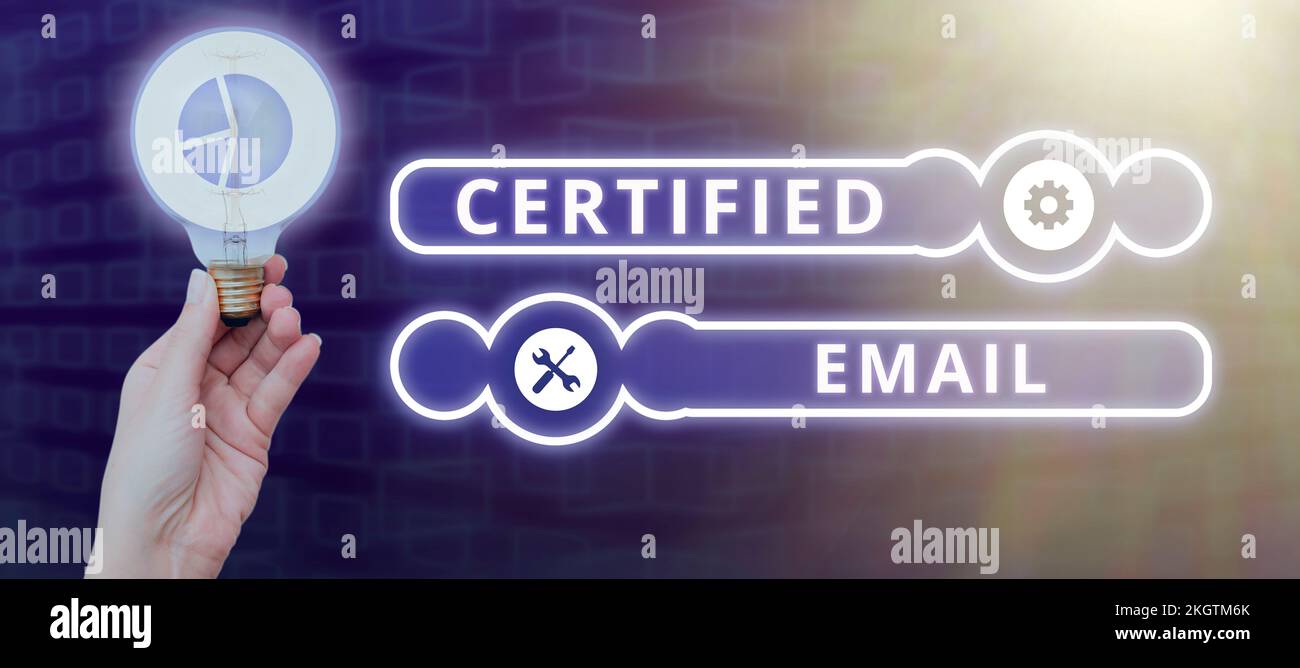 Inspiration montrant l'enseigne E-mail certifié. E-mail concept Internet dont l'envoi est certifié par une tierce partie neutre Banque D'Images
