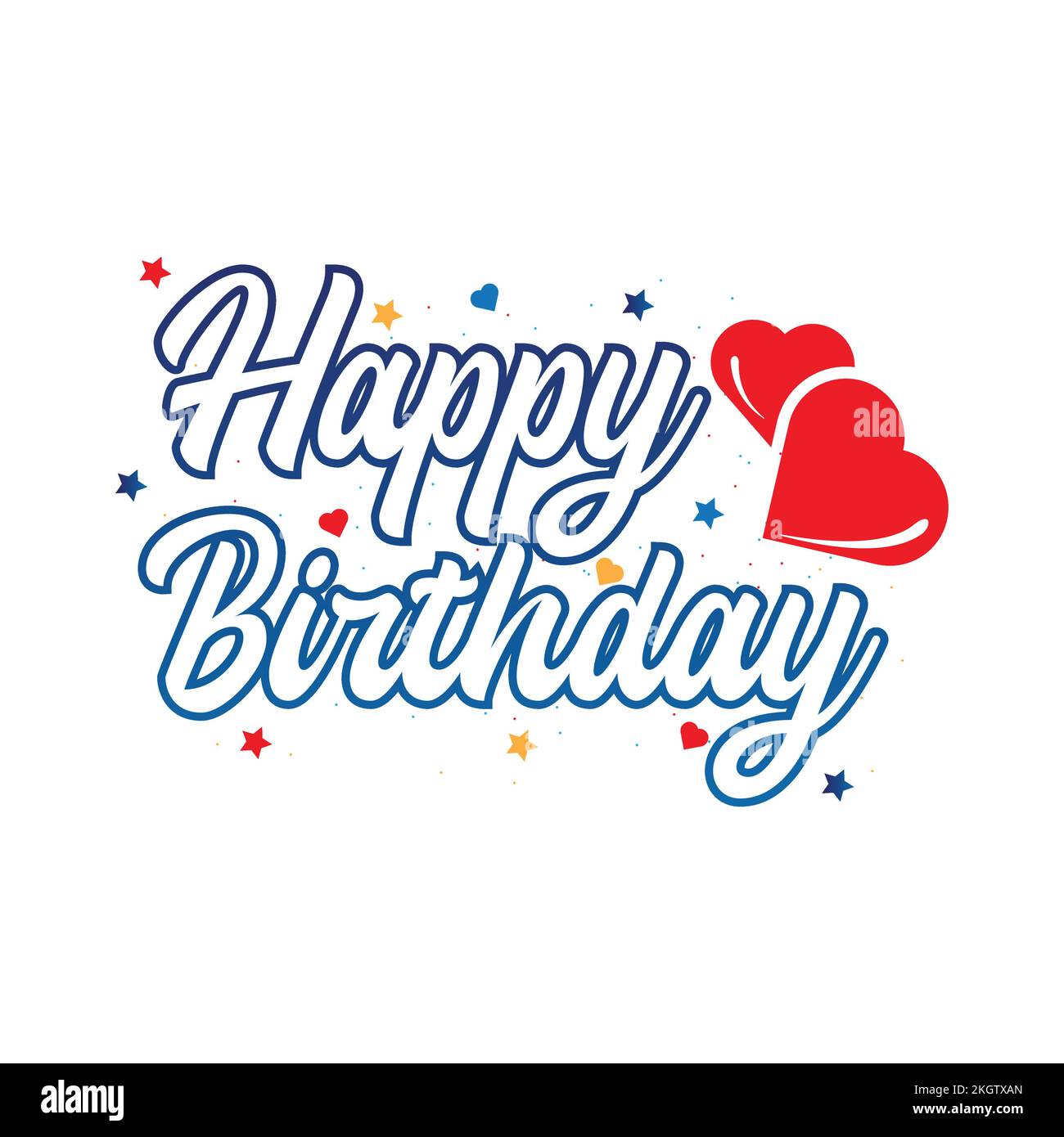 Joyeux anniversaire motif calligraphie. Joyeux anniversaire calligraphie avec abat-jour blanc et contour bleu. Illustration de vecteur joyeux anniversaire avec rouge lov Illustration de Vecteur