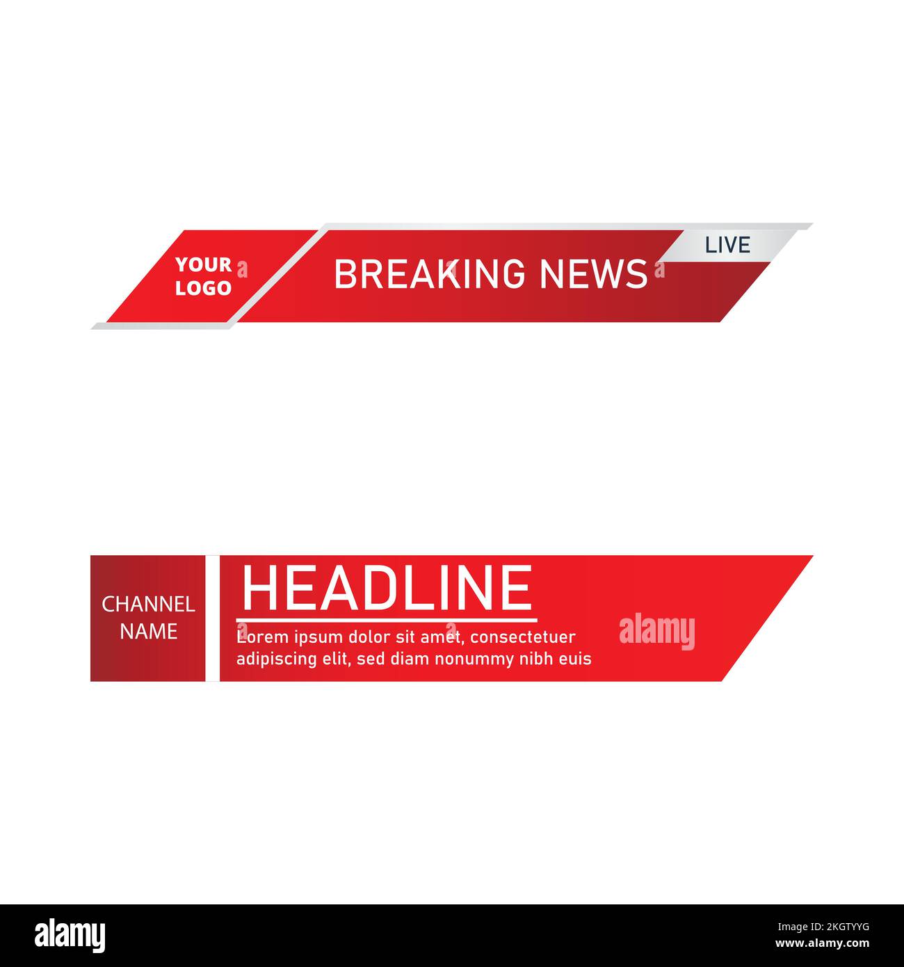 Actualités troisième conception inférieure pour les chaînes de télévision. Le tiers inférieur de la teinte rouge et blanche de couleur métallique pour une chaîne d'informations. La forme rectangulaire News cha Illustration de Vecteur