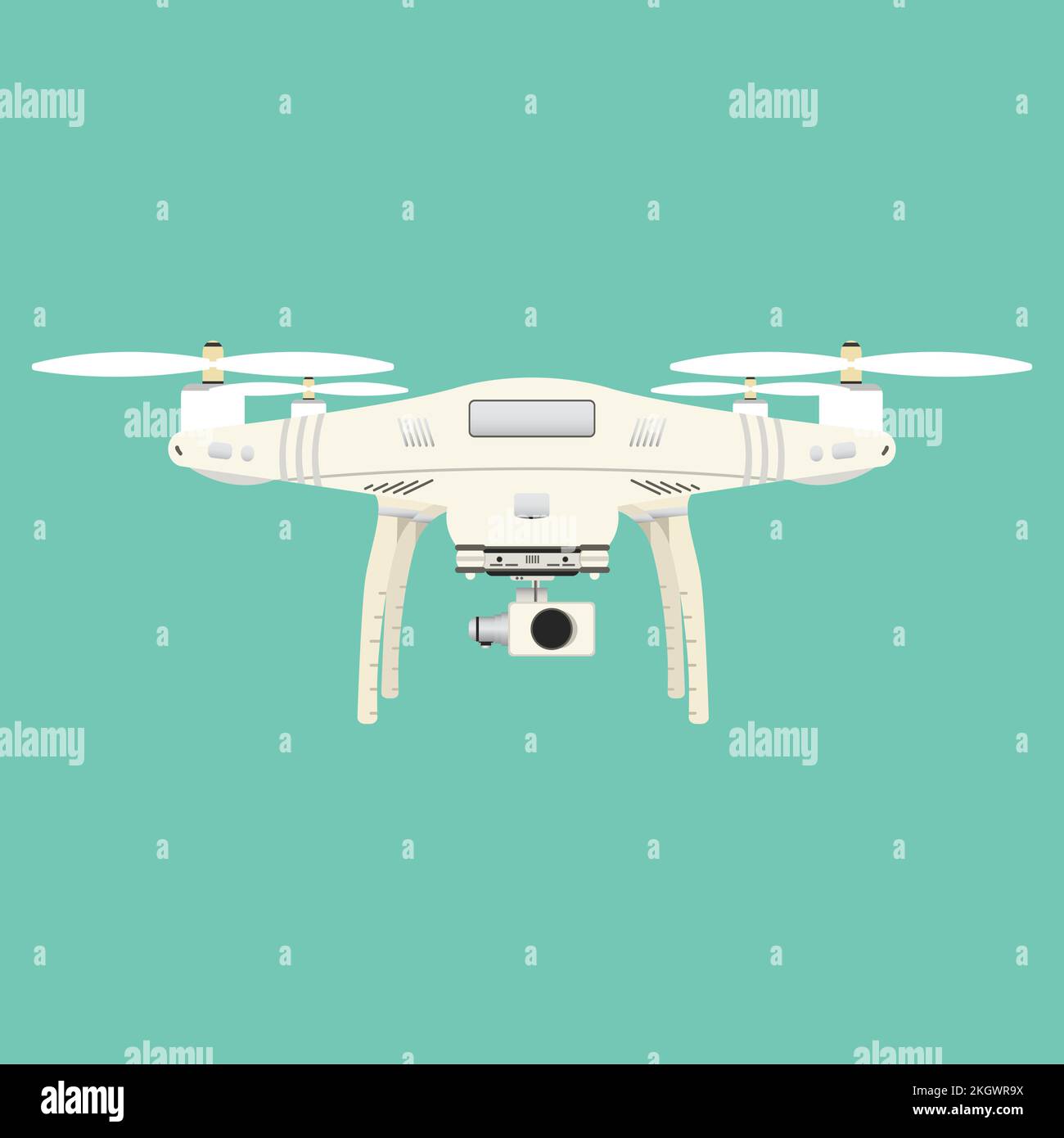 Drone isolé sur fond vert. Illustration réaliste de Drone. Quadcopter avec la caméra. Drone aérien à distance avec un appareil photo prenant des photos o Illustration de Vecteur