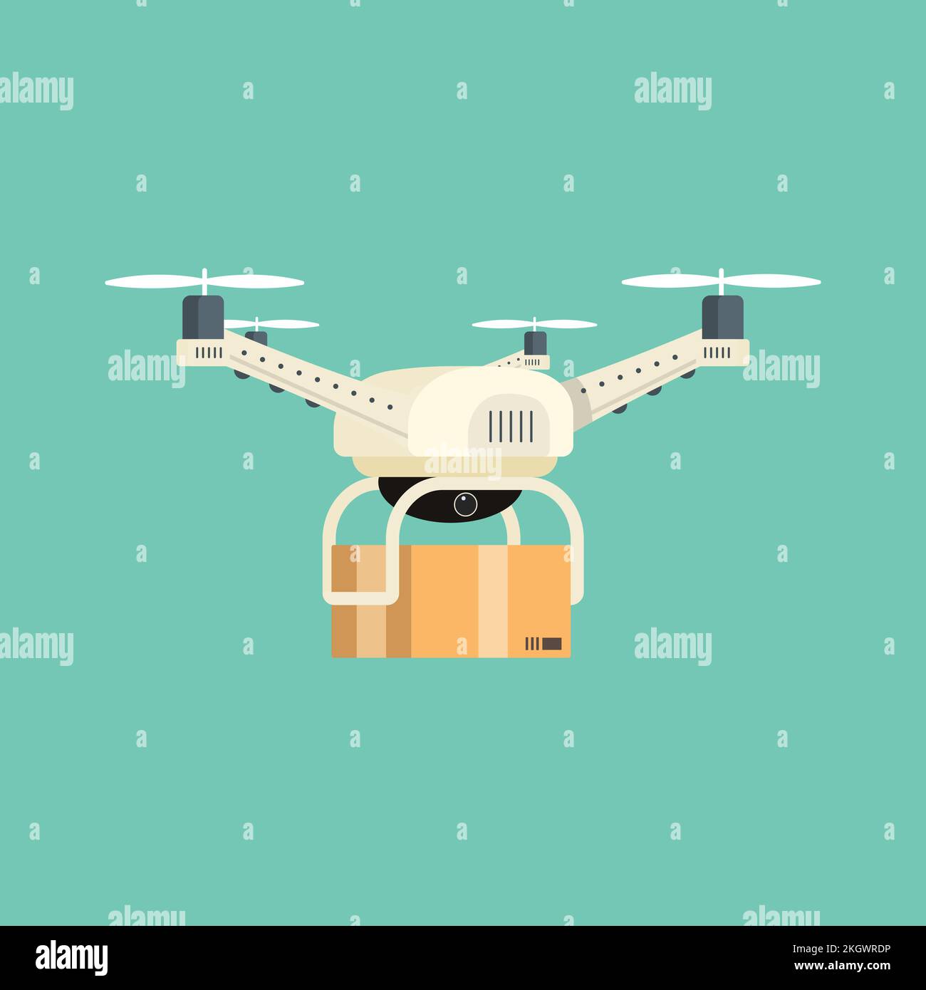 Drone isolé sur fond vert. Illustration réaliste de Drone pour la livraison à domicile. Quadcopter avec la caméra. Drone aérien à distance avec une caméra ta Illustration de Vecteur