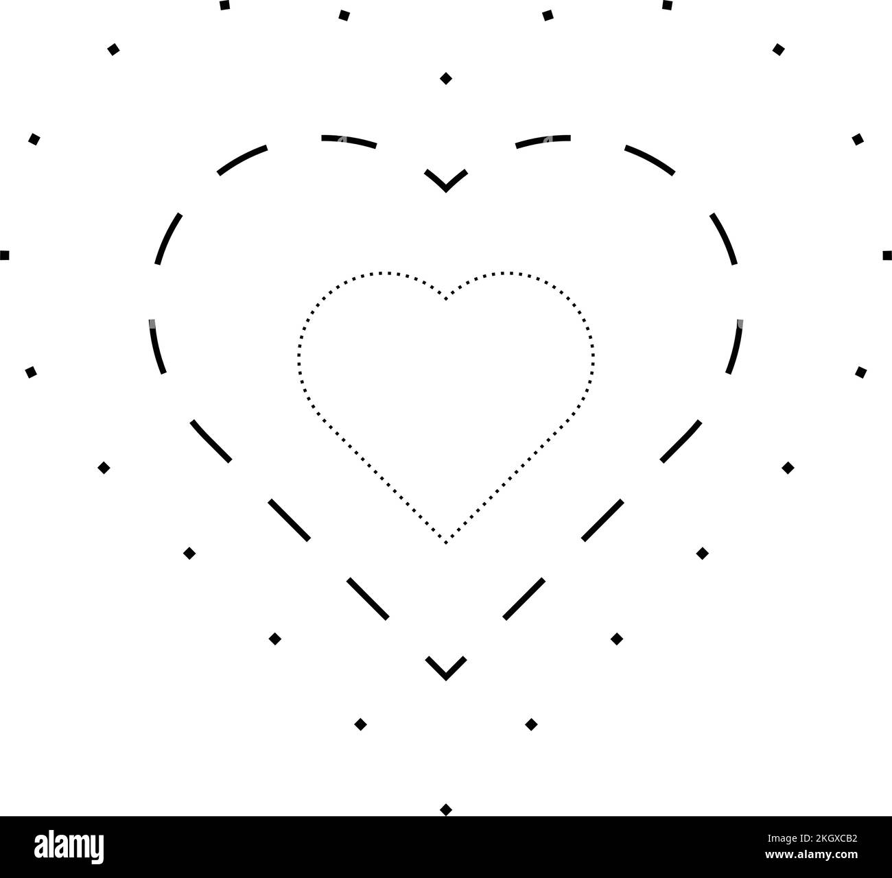 Symbole de forme de coeur de traçage, élément en pointillés et en pointillés de ligne brisée pour les enfants d'âge préscolaire, de maternelle et de Montessori préécrivant, dessinant et coupant prac Illustration de Vecteur