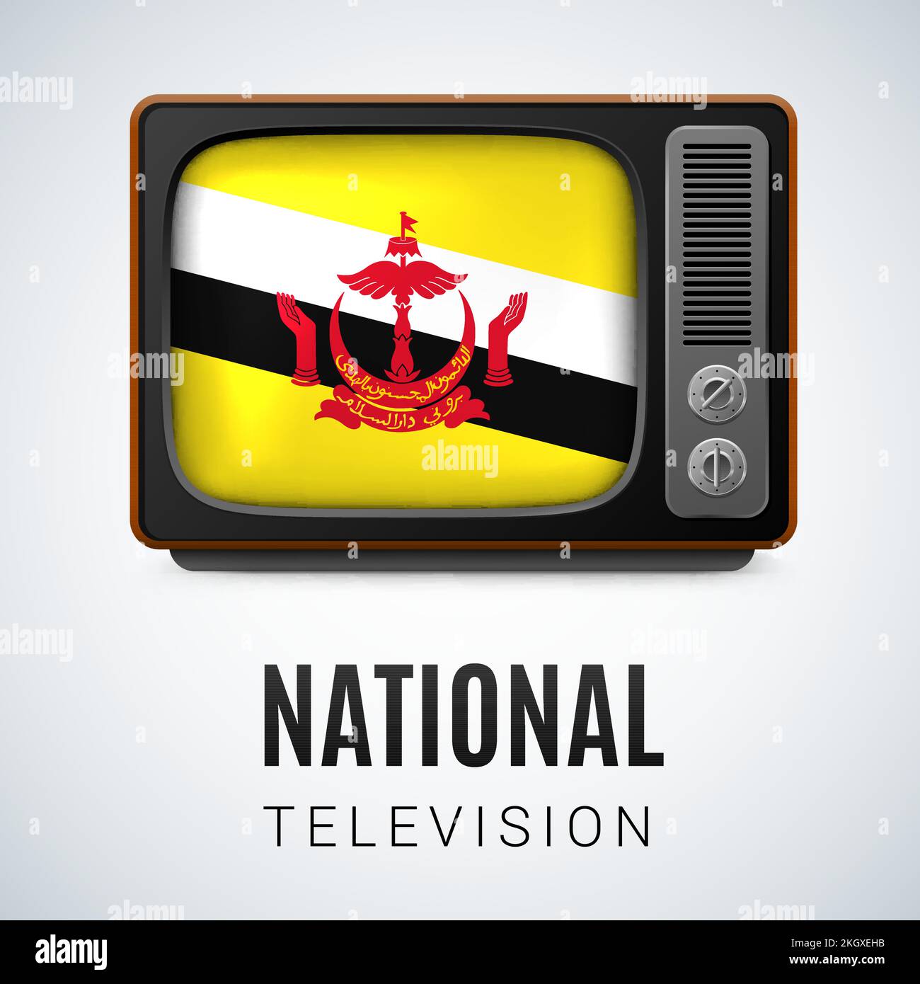 Vintage TV et drapeau de Brunei comme Symbol National Television. Télérécepteur avec drapeau brunéien Illustration de Vecteur