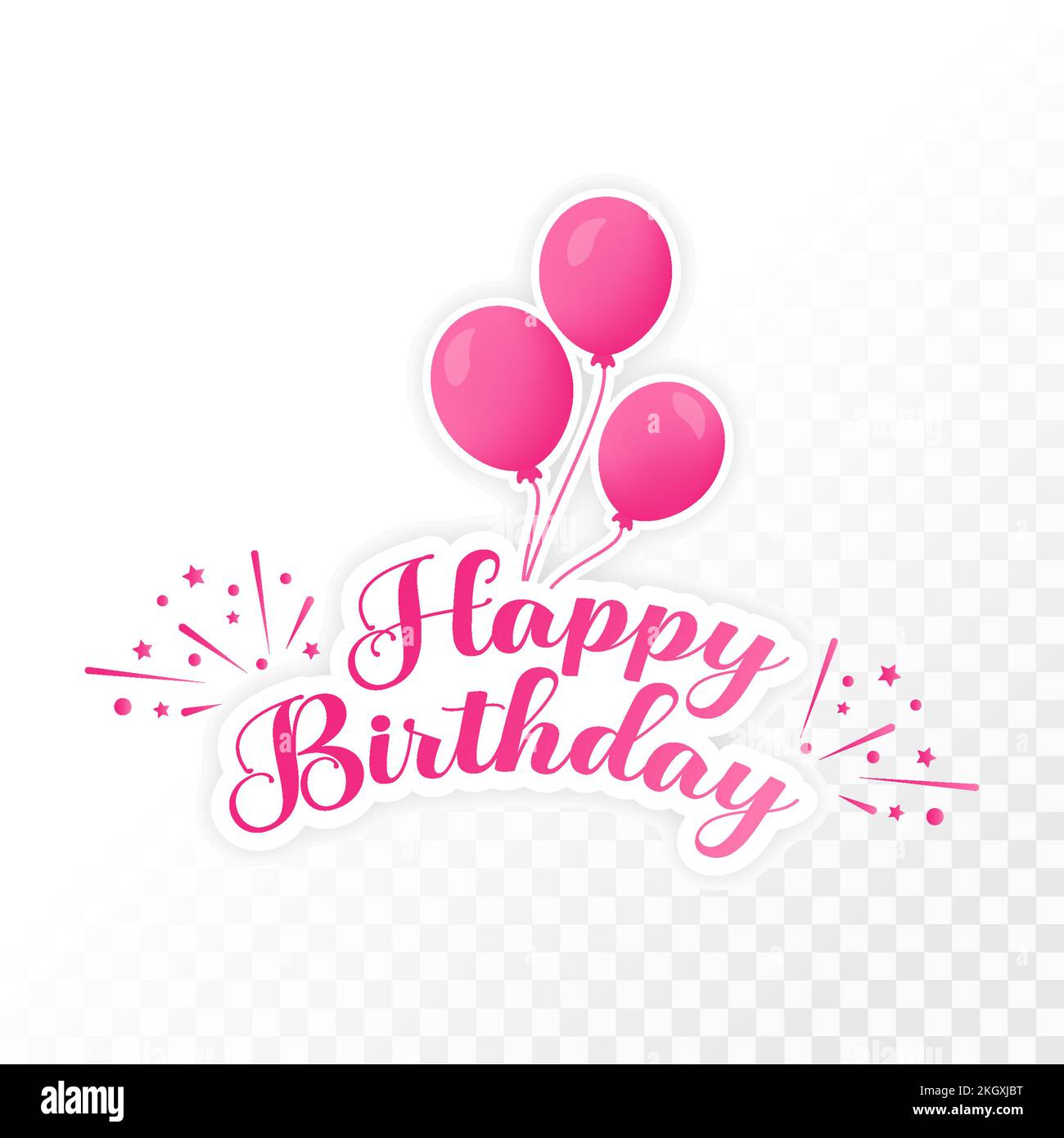 Joyeux anniversaire avec lettre rose et ballon. Joyeux anniversaire beau autocollant calligraphie. Ballon rose, police rose, élément de fête, anniversaire Illustration de Vecteur