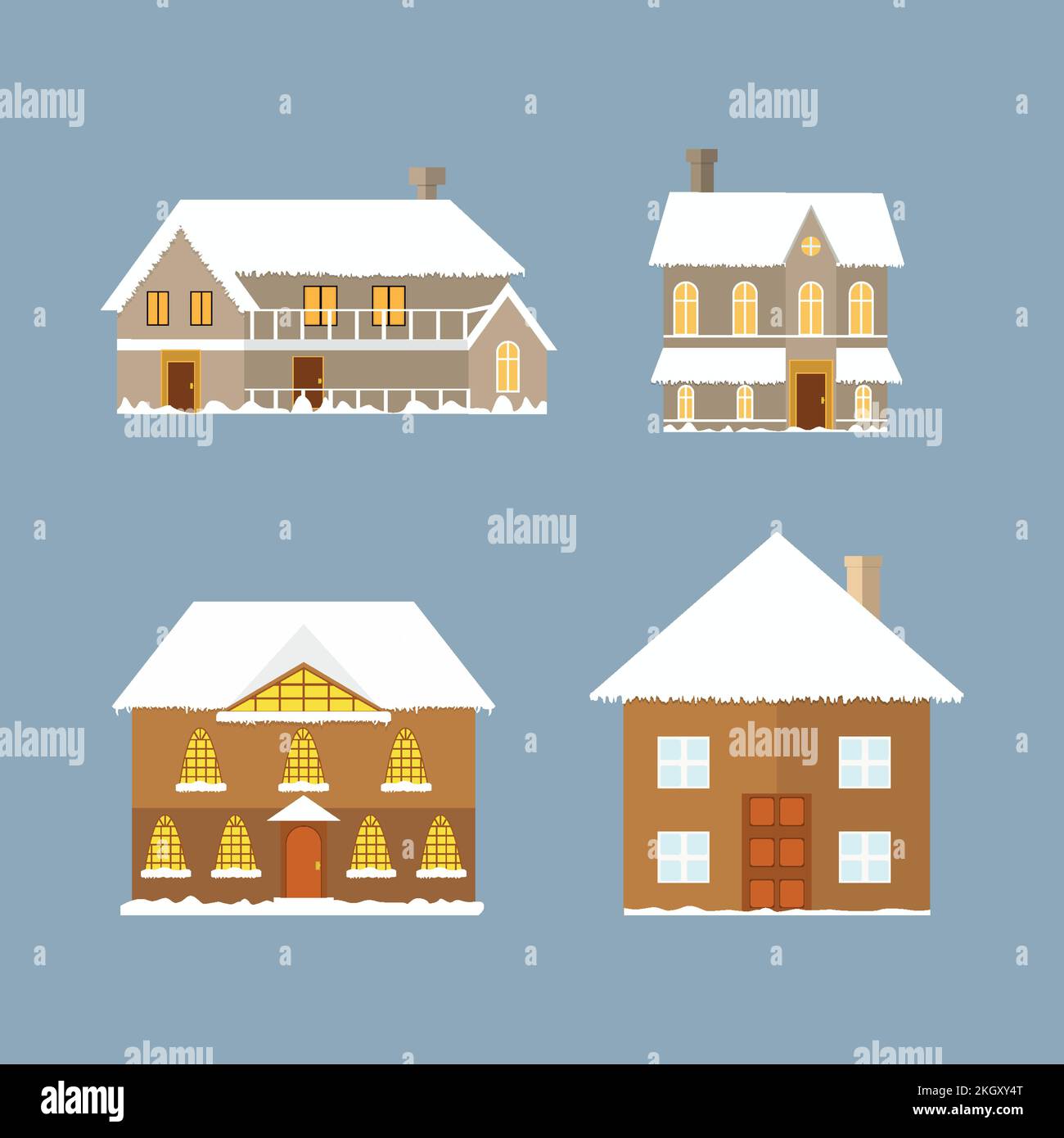 Maison de Noël avec neige sur le toit. Maison décorative de Noël avec cheminée. Maisons multicolores. Jolies maisons décorées de Noël. Temps d'hiver t Illustration de Vecteur