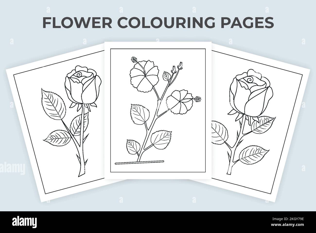 Page de coloriage de fleur vecteur de dessin au trait. Décoration fleurie dessinée à la main. Pages de coloriage de fleurs rouges. Page de coloriage pour enfants. Contour de la fleur de rose. Rose et Illustration de Vecteur