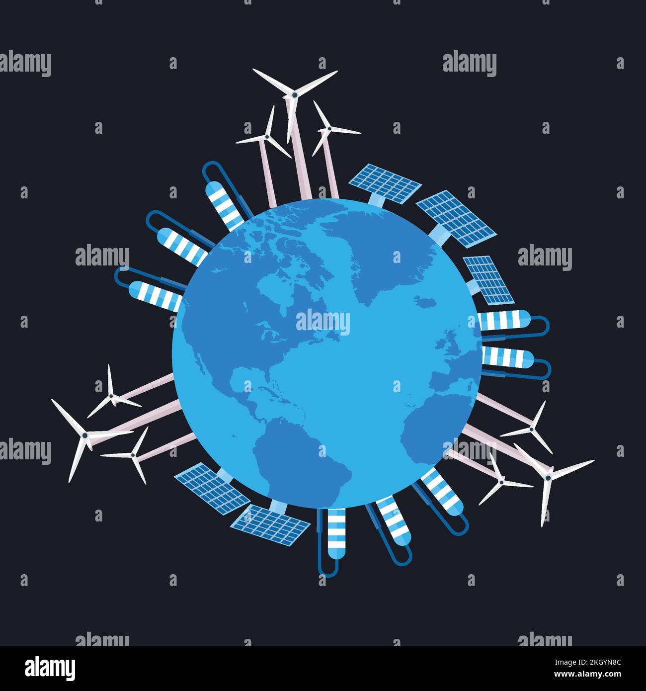 Utilisation de centrales électriques naturelles pour créer de l'électricité. Produire de l'énergie avec des moulins à vent et des panneaux solaires pour protéger l'environnement mondial. Économie de pow naturel Illustration de Vecteur