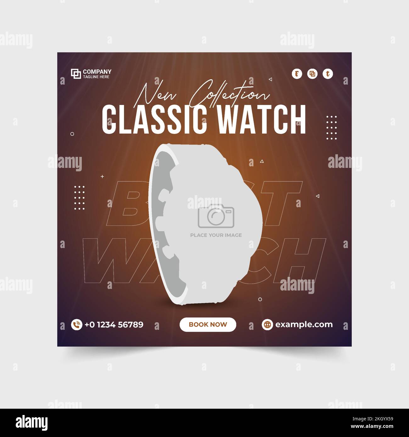 Article de la montre intelligente. Nouvelle collection montre classique bannière de vente. Regardez des publications sur les réseaux sociaux sur fond sombre. Remise sur la montre au poignet Illustration de Vecteur