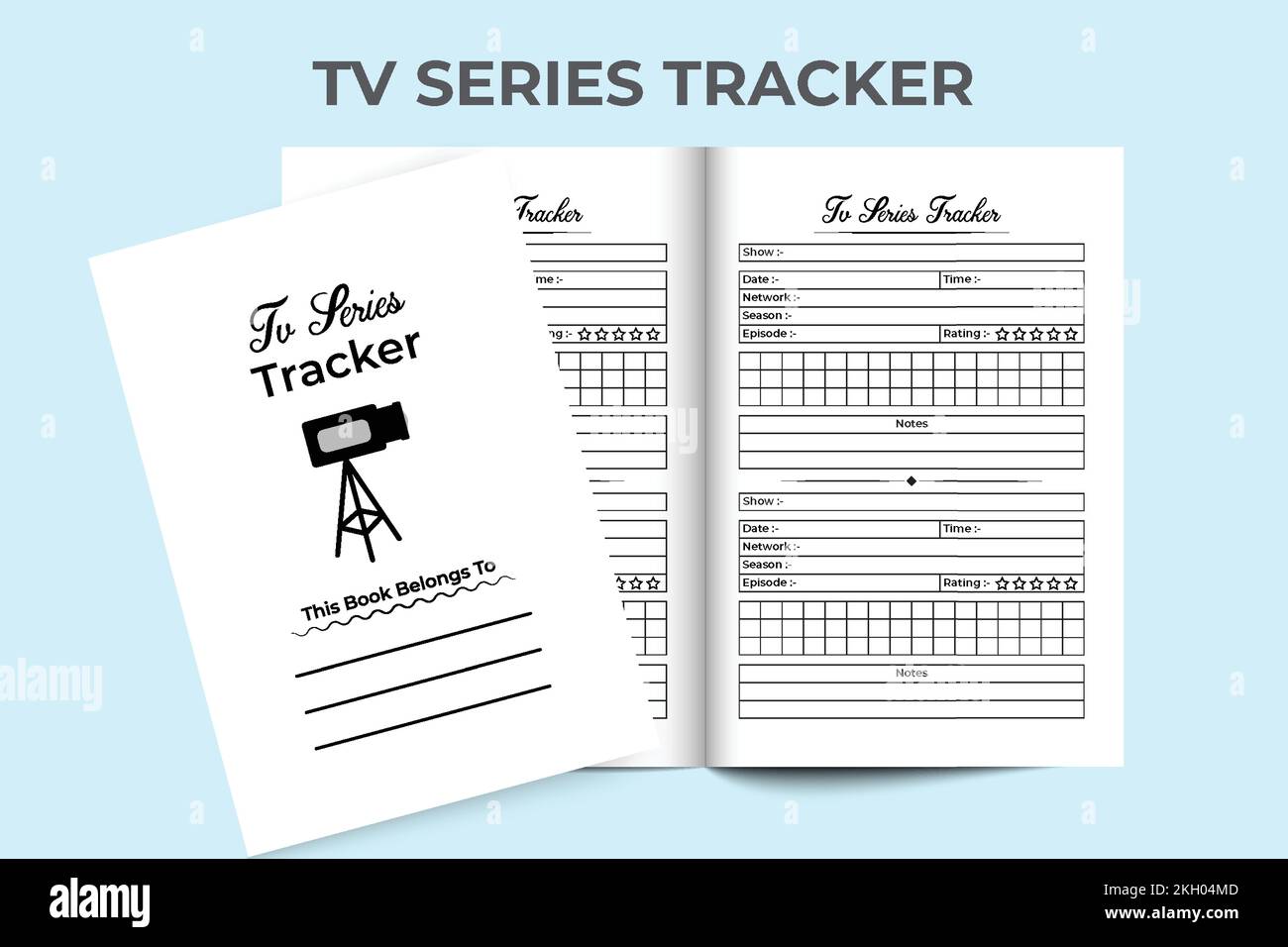 Modèle de journal intérieur KDP de suiveur série TV. Informations quotidiennes sur les séries TV et affichage de l'intérieur du système de suivi des notes. Journal intérieur KDP. Vérificateur de série TV Illustration de Vecteur