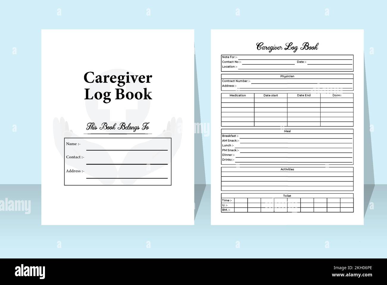 Journal soignant intérieur KDP. Modèle de suivi des informations du gardien et de vérificateur des activités du patient. Tourillon intérieur KDP. Médecin de routine et ap Illustration de Vecteur