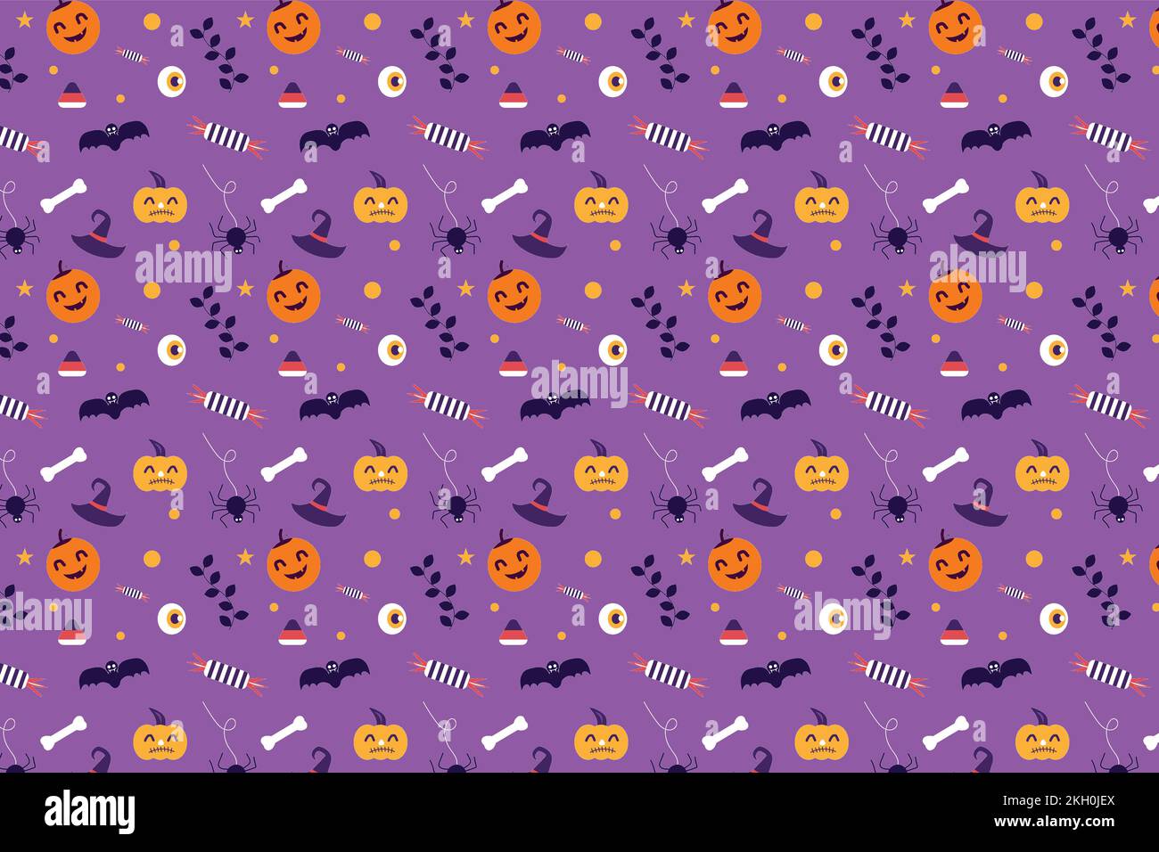 Motif Halloween effrayant sur fond violet. Motif Halloween pour couvertures de livres, fonds d'écran et draps. Halloween min Illustration de Vecteur
