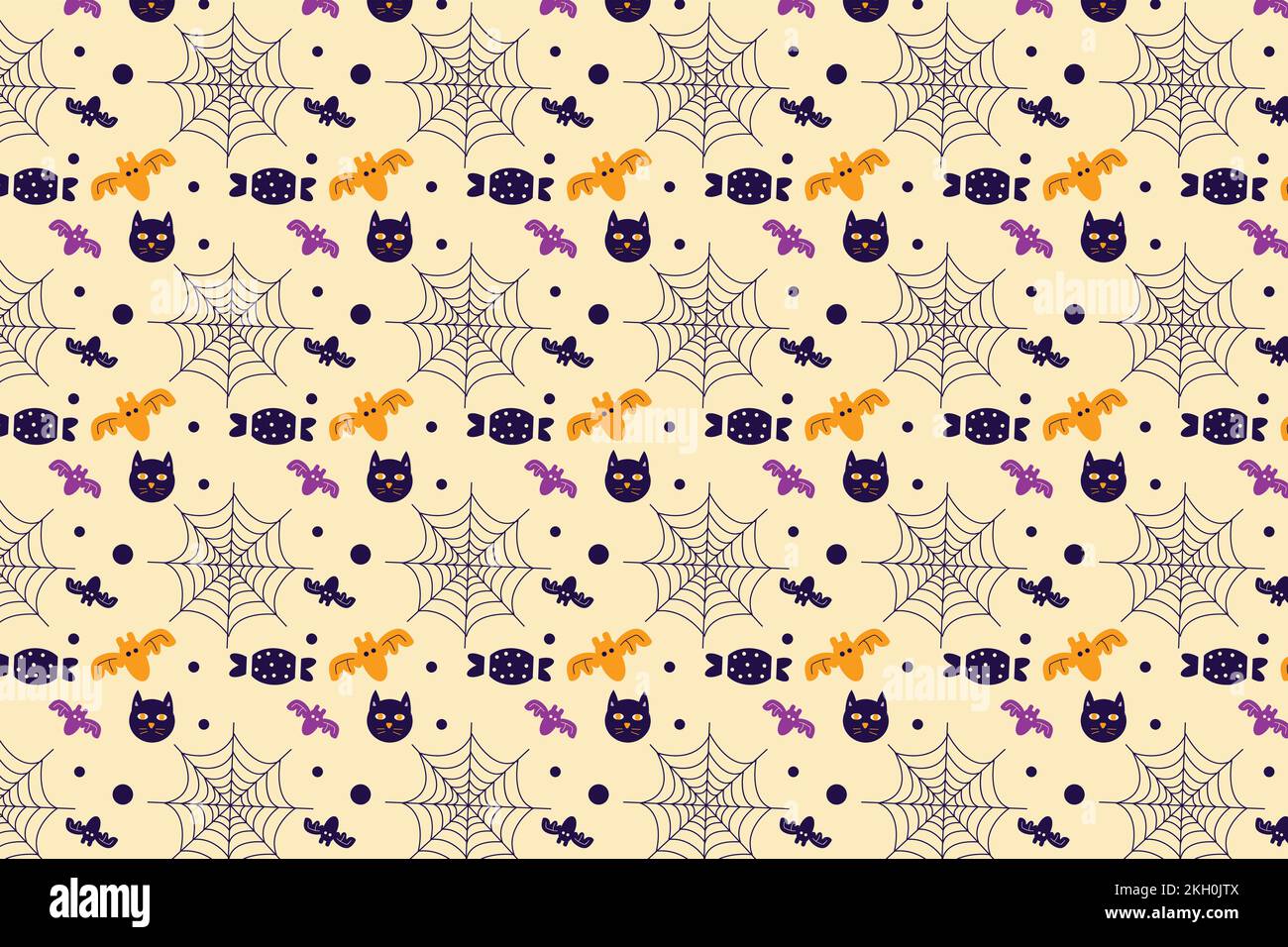 Motif texturé sans couture pour les événements d'Halloween. Motif décoratif Halloween avec toile d'araignée et éléments effrayants. Motif Halloween pour Illustration de Vecteur