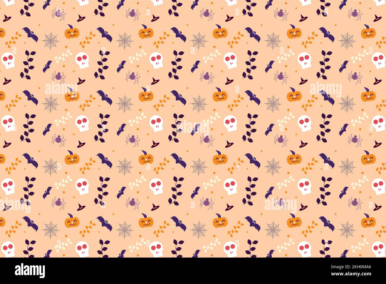 Motif abstrait Halloween avec feuilles mortes et crânes. Vecteur de motif Halloween minimal sur un fond blanc cassé. Pat sans couture pour Halloween Illustration de Vecteur