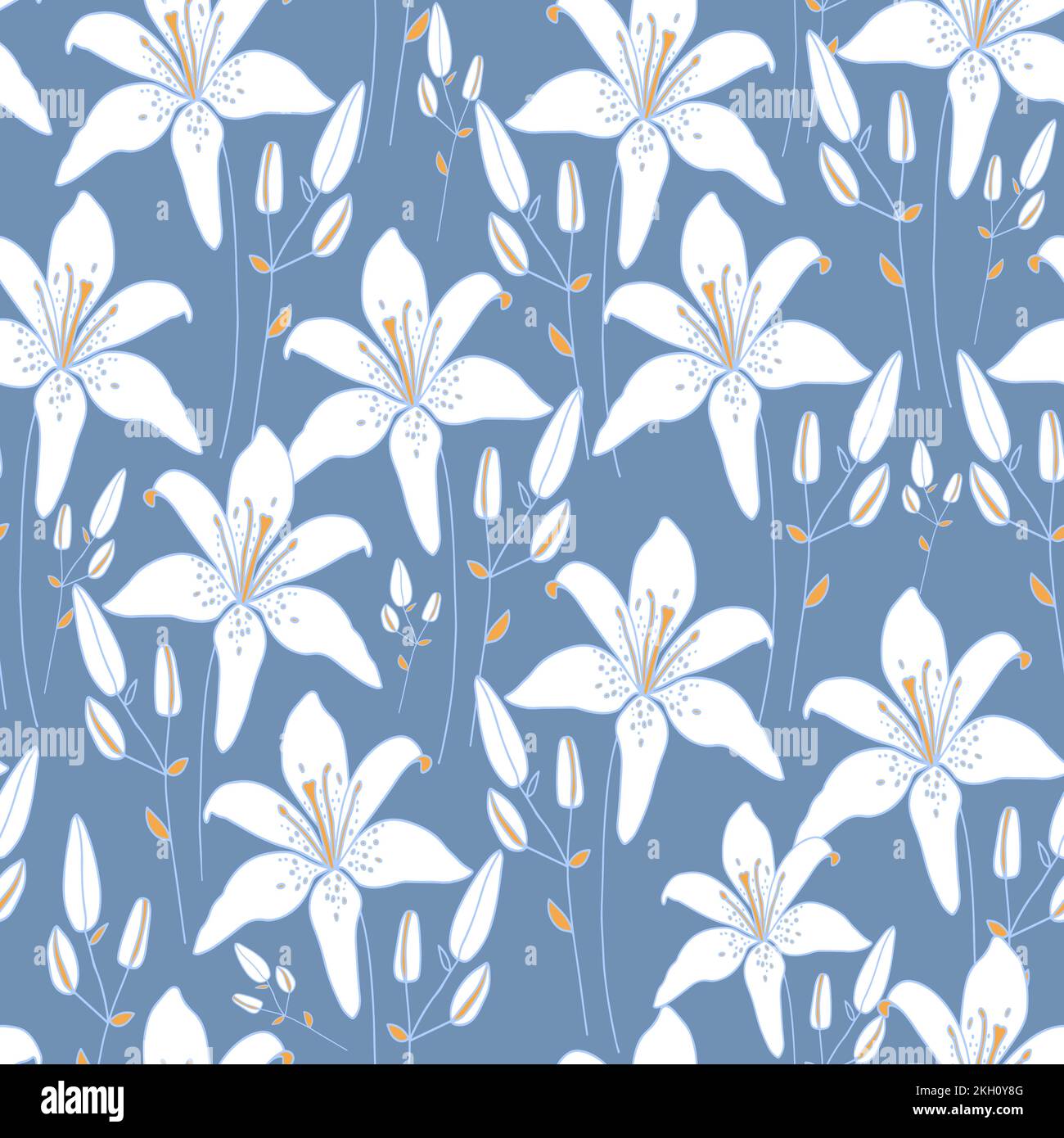 Motif blanc à fleurs de nénuphars dessinées à la main sans couture. Illustration de Vecteur