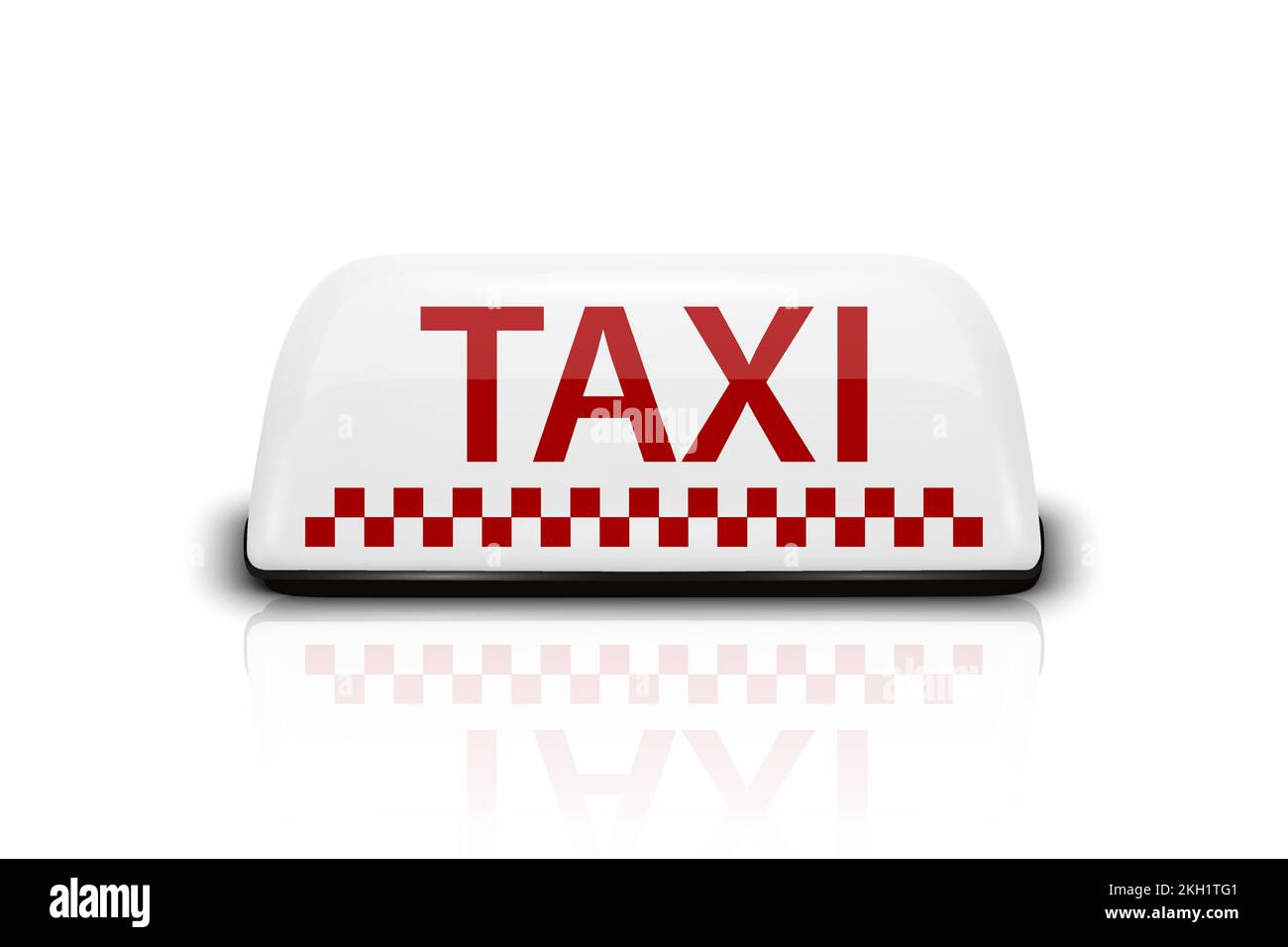 Vector 3D Realistic taxi car Roof Sign icône gros plan isolé sur blanc avec réflexion. Panneau de taxi français blanc et rouge, modèle de conception pour taxi Illustration de Vecteur