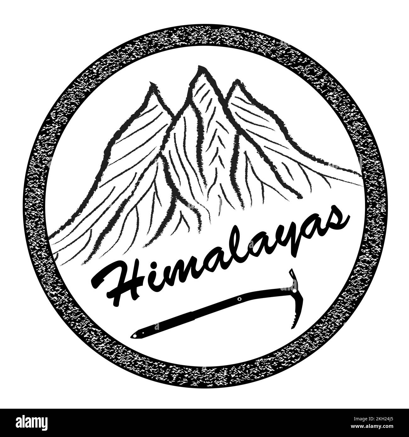 Montagnes et hache de glace avec texte Himalaya, vecteur illustration logo, noir et blanc Illustration de Vecteur