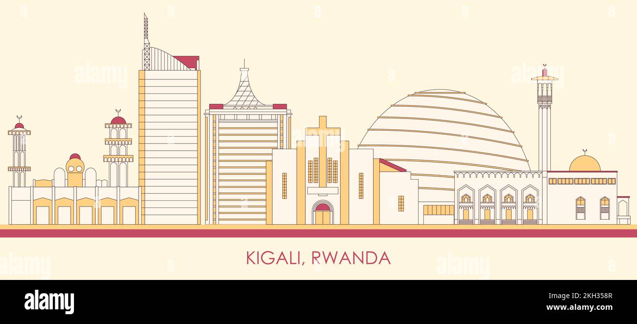 Caricature Panorama par Skyline de la ville de Kigali, Rwanda - illustration vectorielle Illustration de Vecteur