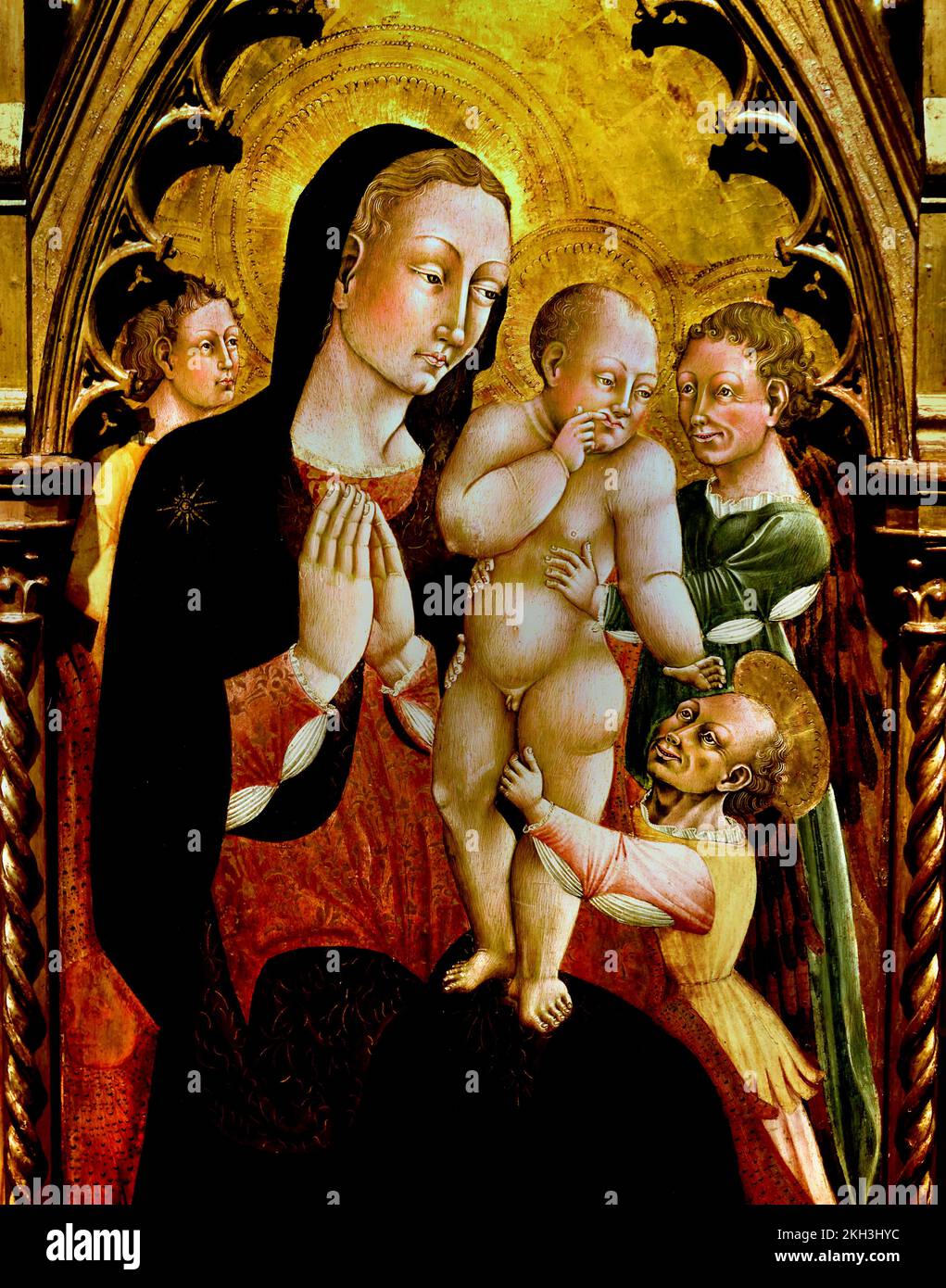 Madonna et l'enfant, entouré, par, Anges et Saints, 1465, Giacomo del Pisano, Italien, peintre, Italie, active 2nd moitié du 15th siècle Banque D'Images