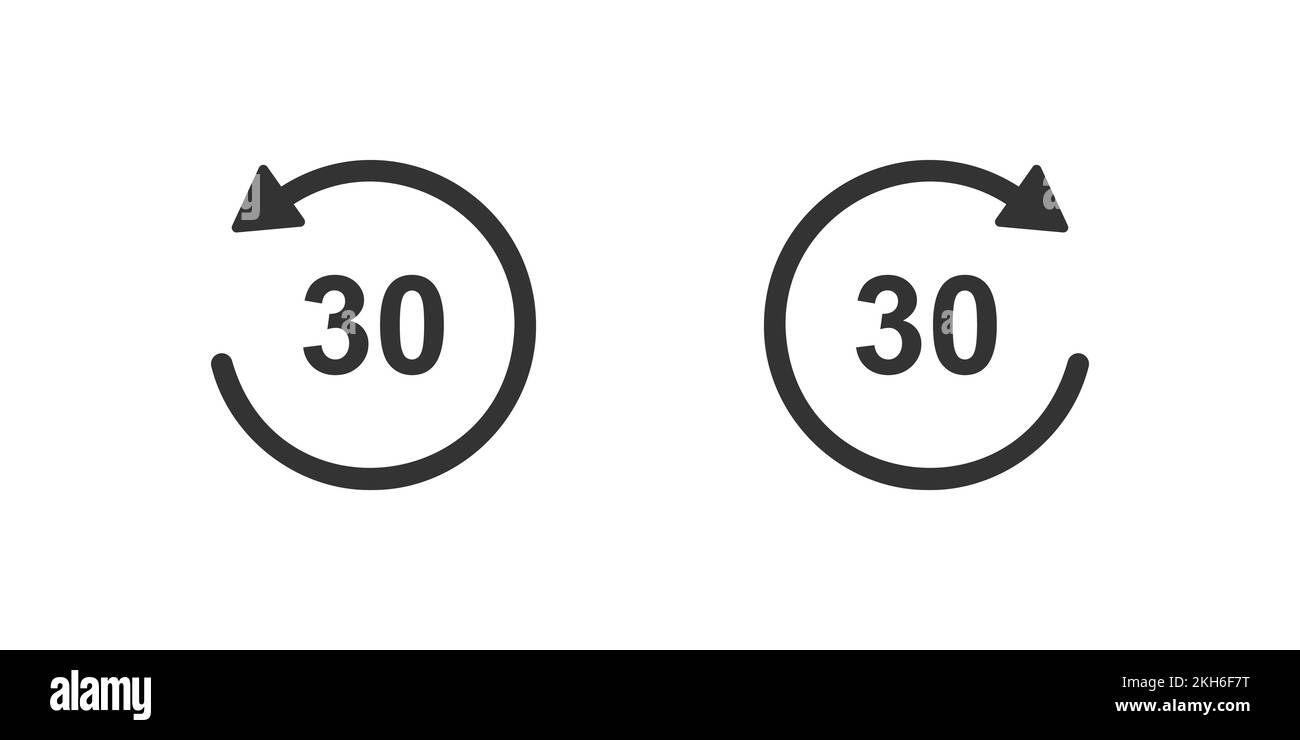 icônes de retour et d'avance rapide de 30 secondes avec flèches circulaires. Boutons de répétition et de suite ronds isolés sur fond blanc. Éléments de lecture du lecteur audio ou vidéo. Illustration graphique vectorielle Illustration de Vecteur