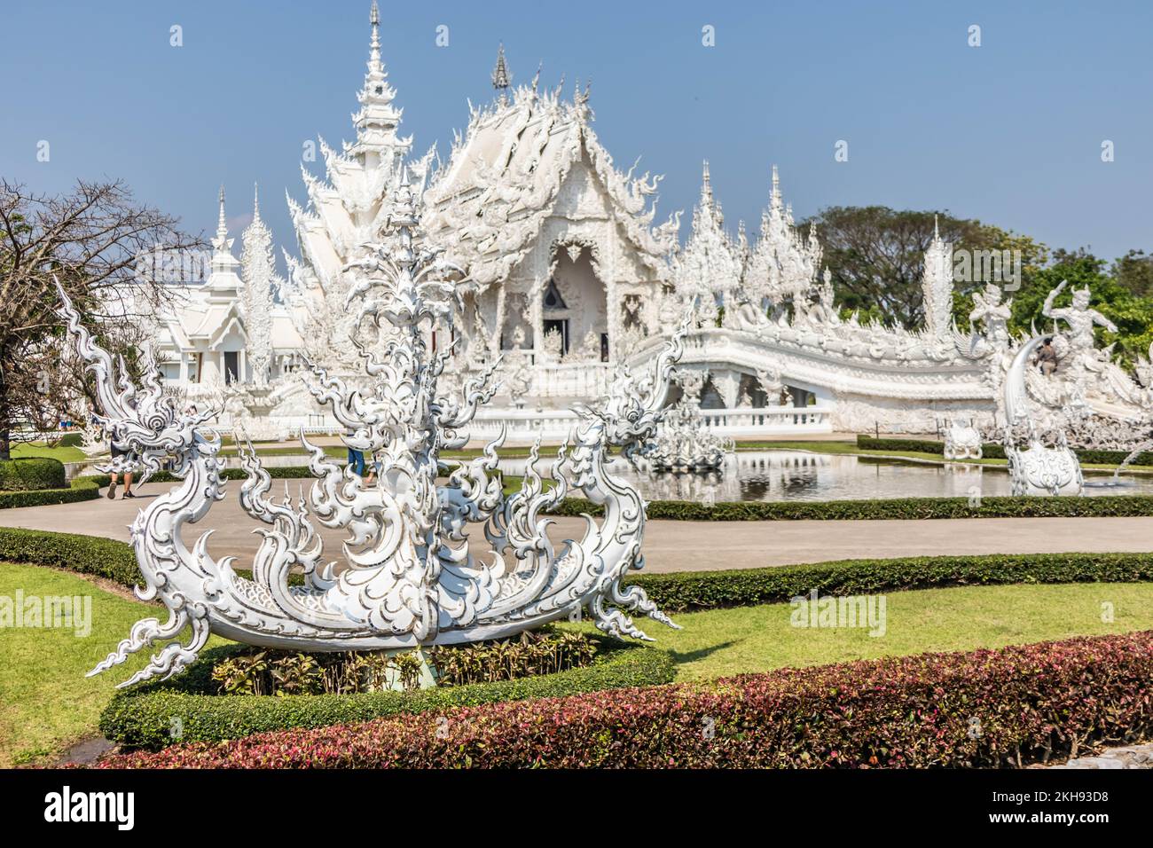 Wat Rong Khun ou le Temple blanc, Chiang Rai, Thaïlande Banque D'Images