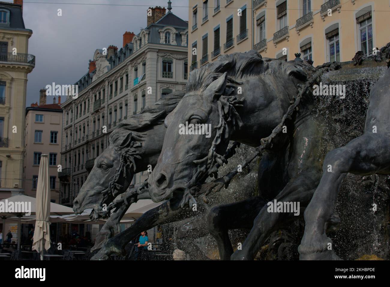 Fontaine représentant les chevaux de course en une journée Banque D'Images