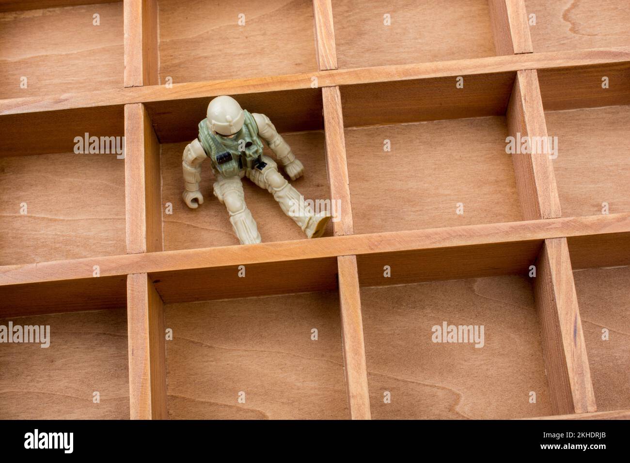 Figurine soldat, dans un coffret en bois dans la vue Banque D'Images