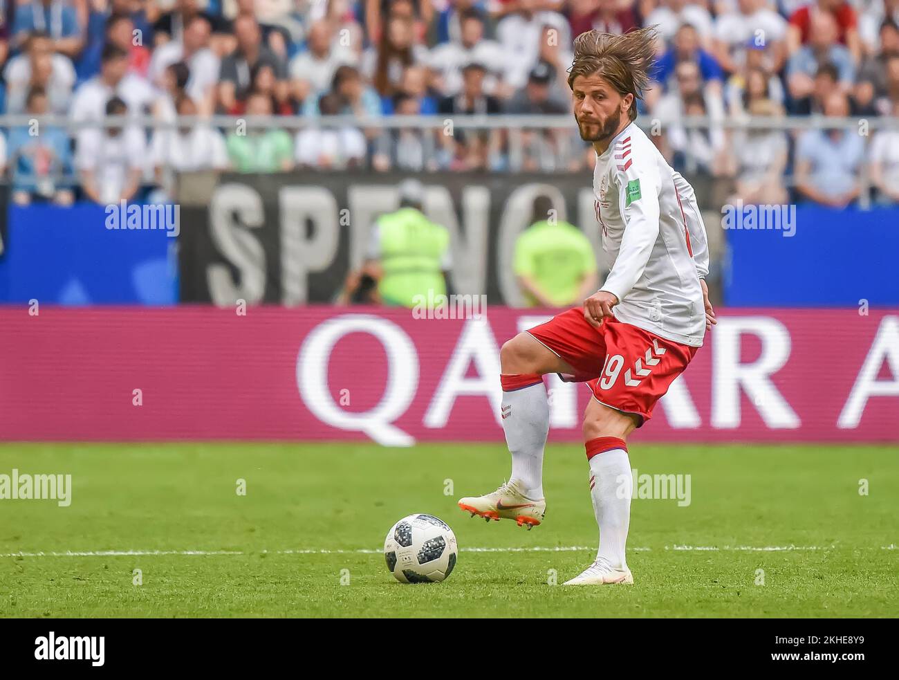 Samara, Russie – 21 juin 2018. Danemark l'équipe nationale de football Winger Lasse Schone lors de la coupe du monde de la FIFA 2018 match Danemark contre Australie (1-1). Banque D'Images