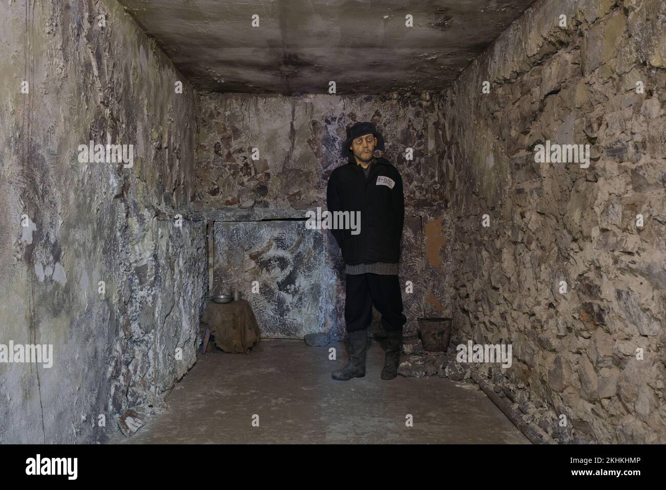 Récréation d'une cellule de prison à isolement au travail, camp de travail, gulag. Au Musée des victimes de la répression politique à Karlag, Kaza Banque D'Images