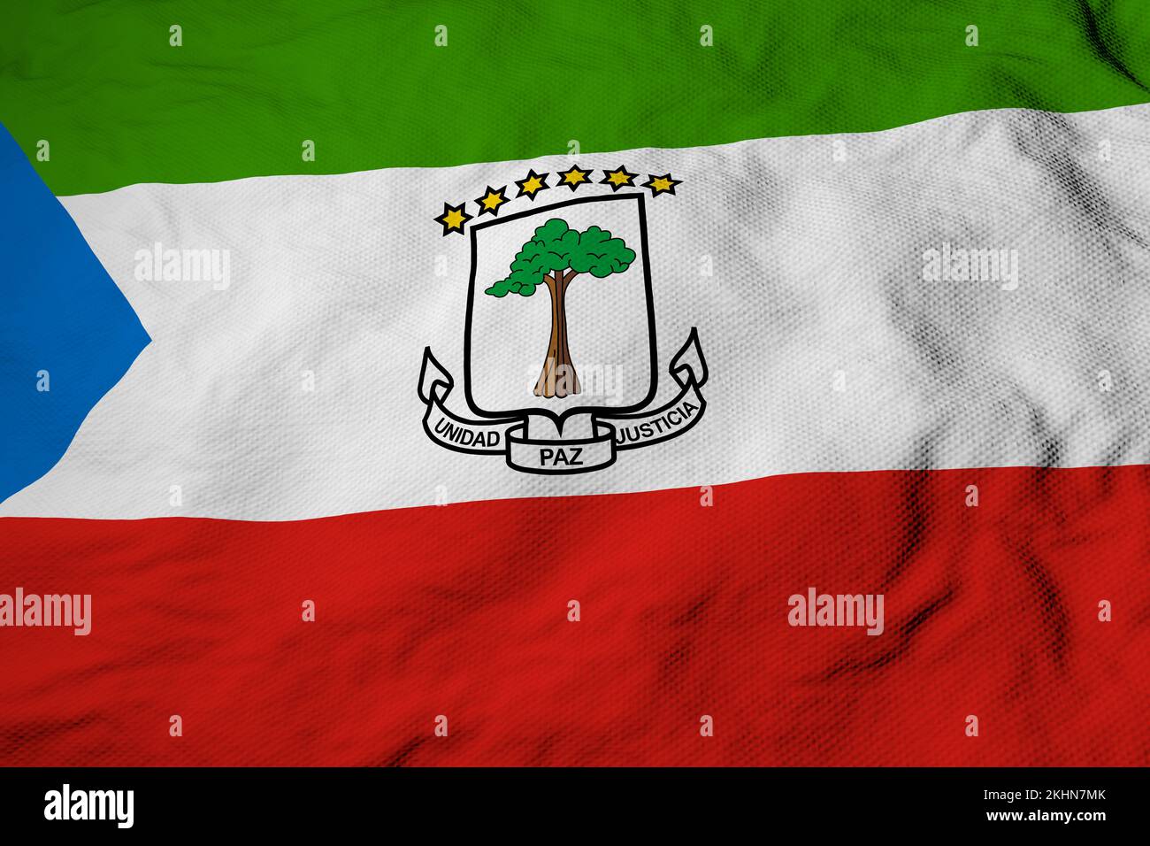 Plein cadre gros plan sur un drapeau de Guinée équatoriale en 3D rendu. Banque D'Images