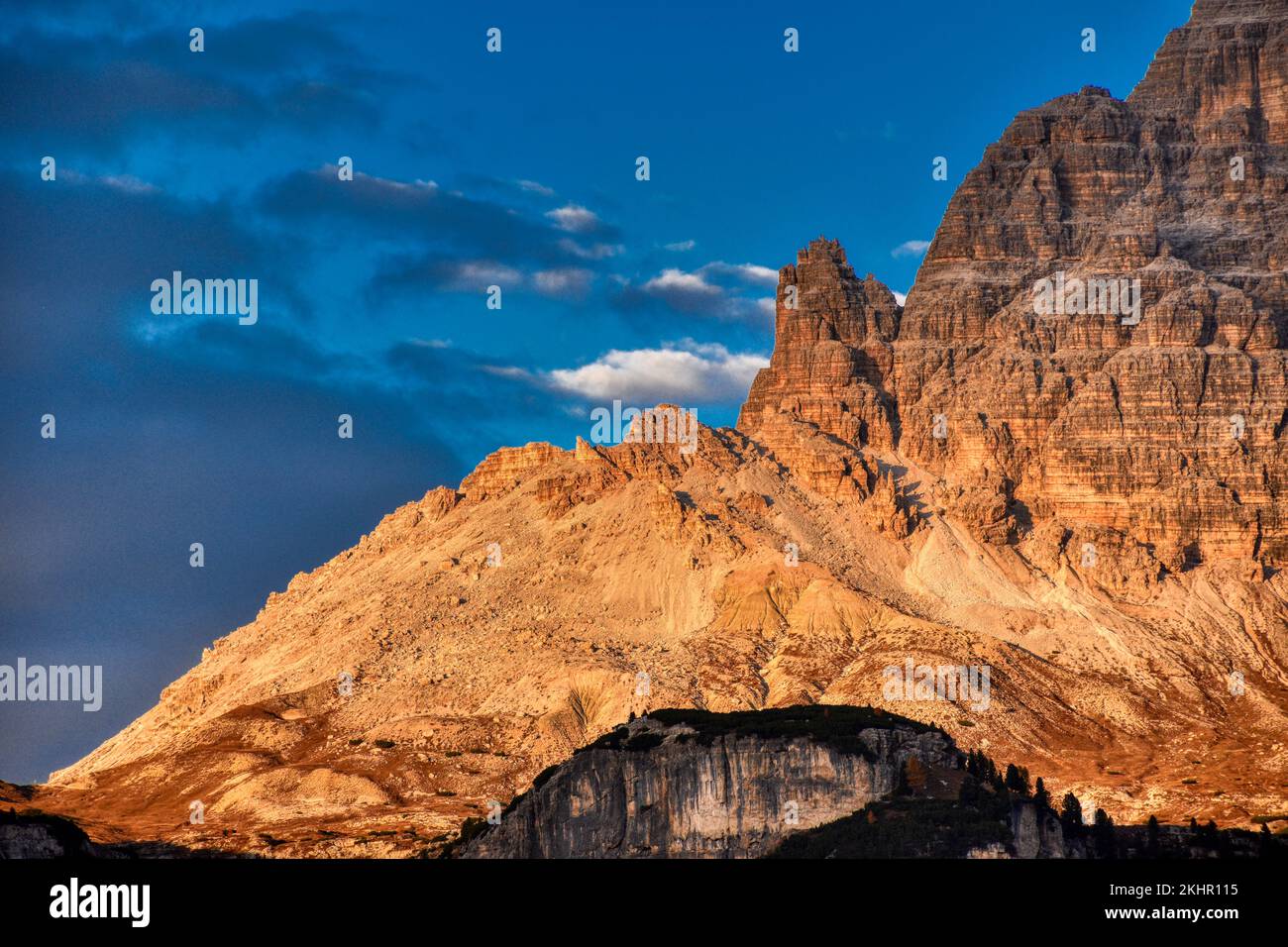 Drei Zinnen, Sonnenuntergang, Abendrot, Antornosee, Spiegelbild, Sölberg, Alpenglühen, Dolomiten, UNESCO, Welterbe, Dolomit, Goldene Stunde, Or, ge Banque D'Images