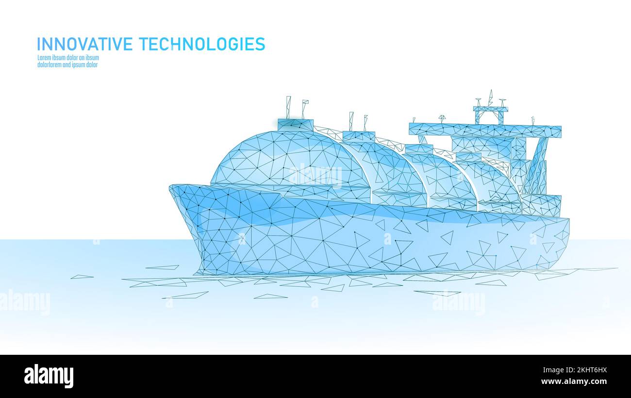 Symbole de transport de gaz liquéfié par navire-citerne. Technologie de raffinerie de pétrole industriel poly faible en trois dimensions. Livraison de carburant essence cargo. Réservoir GPL de l'océan propane Illustration de Vecteur