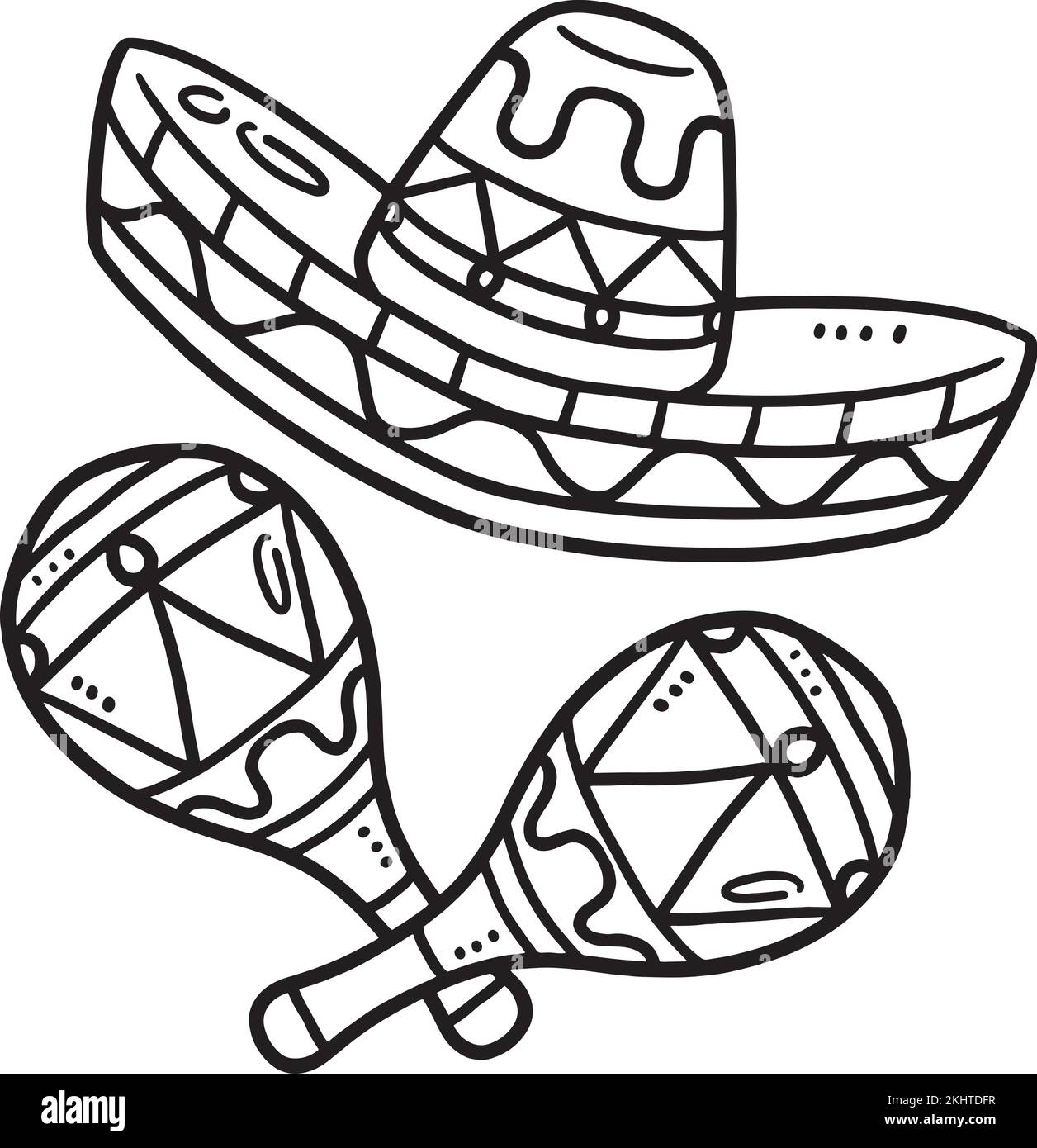 Chapeau mexicain Cinco de Mayo et Maracas isolés Illustration de Vecteur